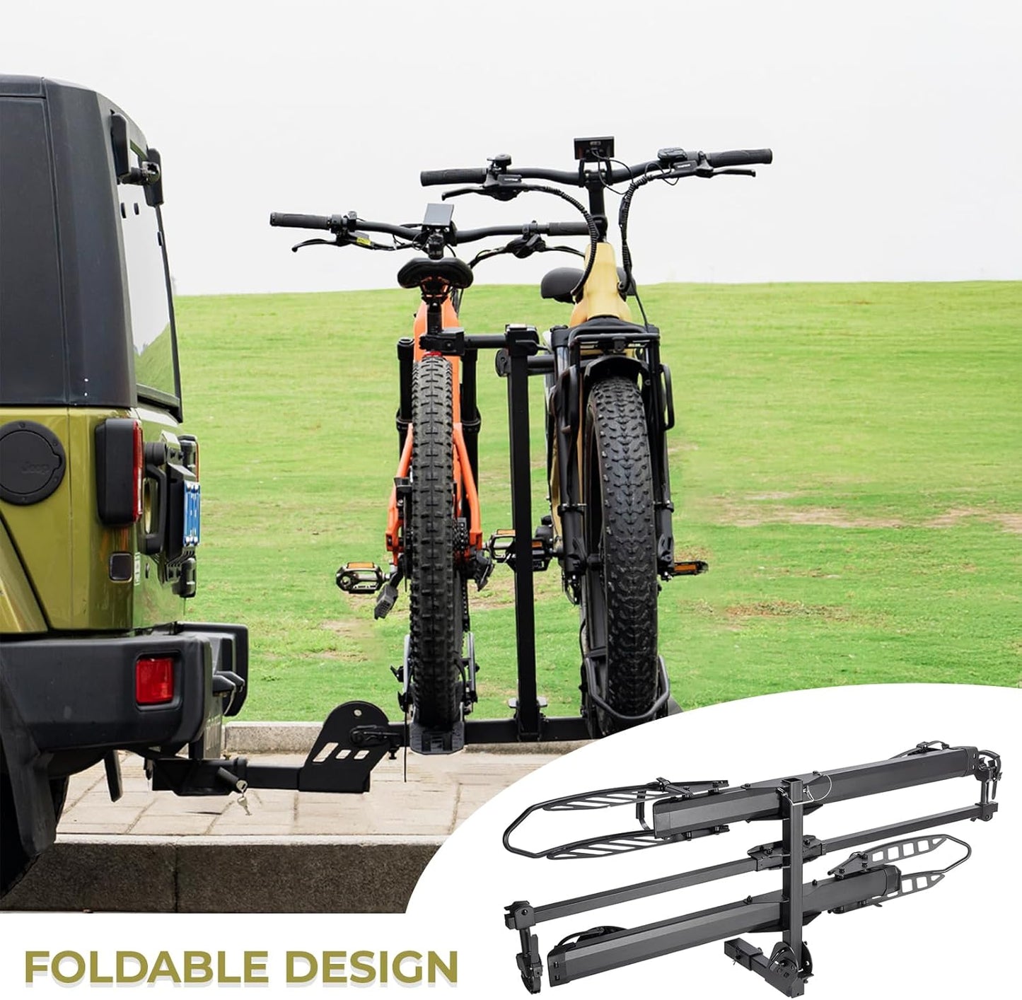 CyberRack E2 Hitch 2-Bike Rack for Car, Ebike Rack with Loading Ramp & Hitch Lock, Fits SUV, Truck, RV, Van with 2” Receiver, Holds Fat Tire Bikes 2.5” to 5.0” Wide