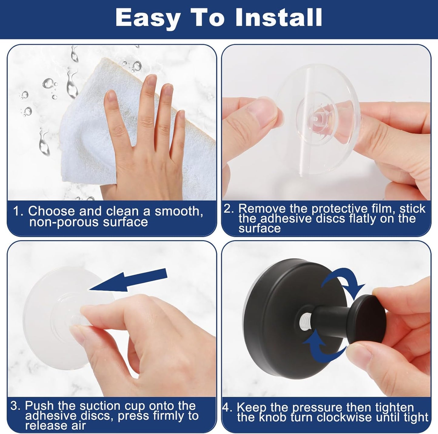 2 PCS Suction Cup Hooks for Shower, Hooks for Inside Shower, Removable Towel Hooks for Bathroom Wall, Kitchen, Glass, Tile, Mirror, Bath Robe Looafh Hook for Hanging (Black)