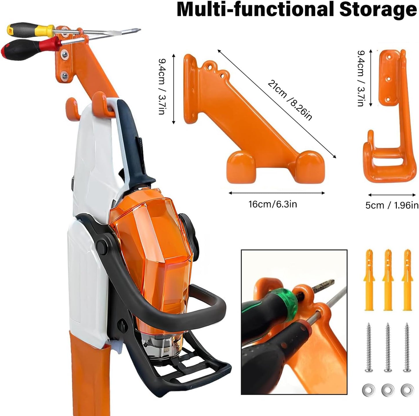 Chainsaw Hanger - 1Pack/2 Pack Chainsaw Holder, Heavy Duty Chainsaw Wall Mount, Garage Organization Garage Storage Shed Organizer Mounted Chainsaw Rack Tool Racks (2, Orange)