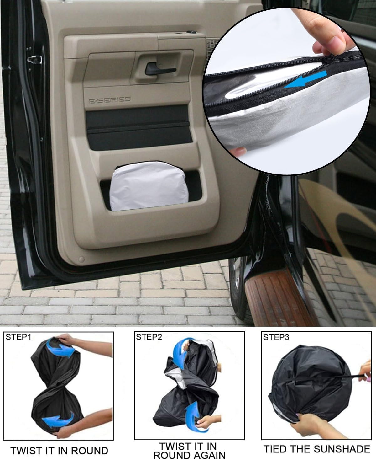 Front Windshield Sunshade fit for Ford Econoline E-Series Van 1992-2025 & Motorhome E-150 E-250 E-350 E-450 UV Ray Reflector Foldable Automotive Windshield Sunshades |Keeps Your Vehicle Cool|