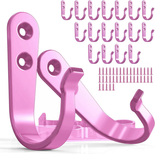 20PCS Wall Hooks for hanging, Metal Wall Hooks for Coats, Coat hooks for Wall, Heavy Duty Single Prong Wall Hooks With 40 Pieces Screws for Hanging Coats，Towel，Backpack，Hat, Dog Leashes (Pink )