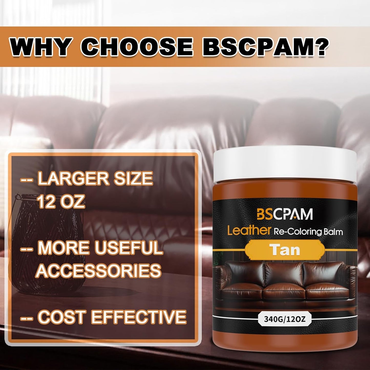 12oz Leather Recoloring Balm & 3.4oz Mink Oil Leather Conditioner kit,Tan Leather Color Repair Kits for Couches, Leather Couch Paint Scratch Repair for Furniture Car Sofa Shoes Leather Dye