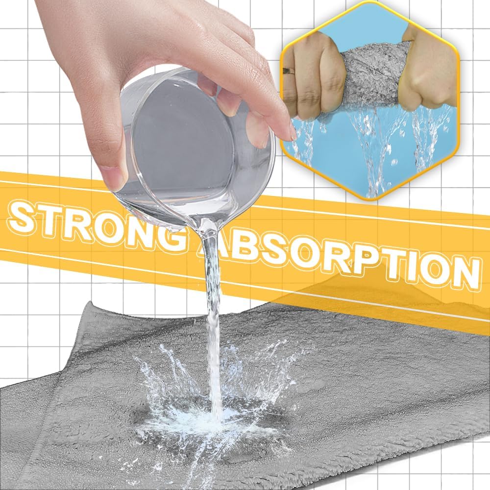 Drying Towels(Microfiber),Car Wash Cleaning Towel Extra Soft,Reusable and Durable,Absorbent, Lint-Free,Interior & Exterior Rags 16in x 16in-12 Packs Grey