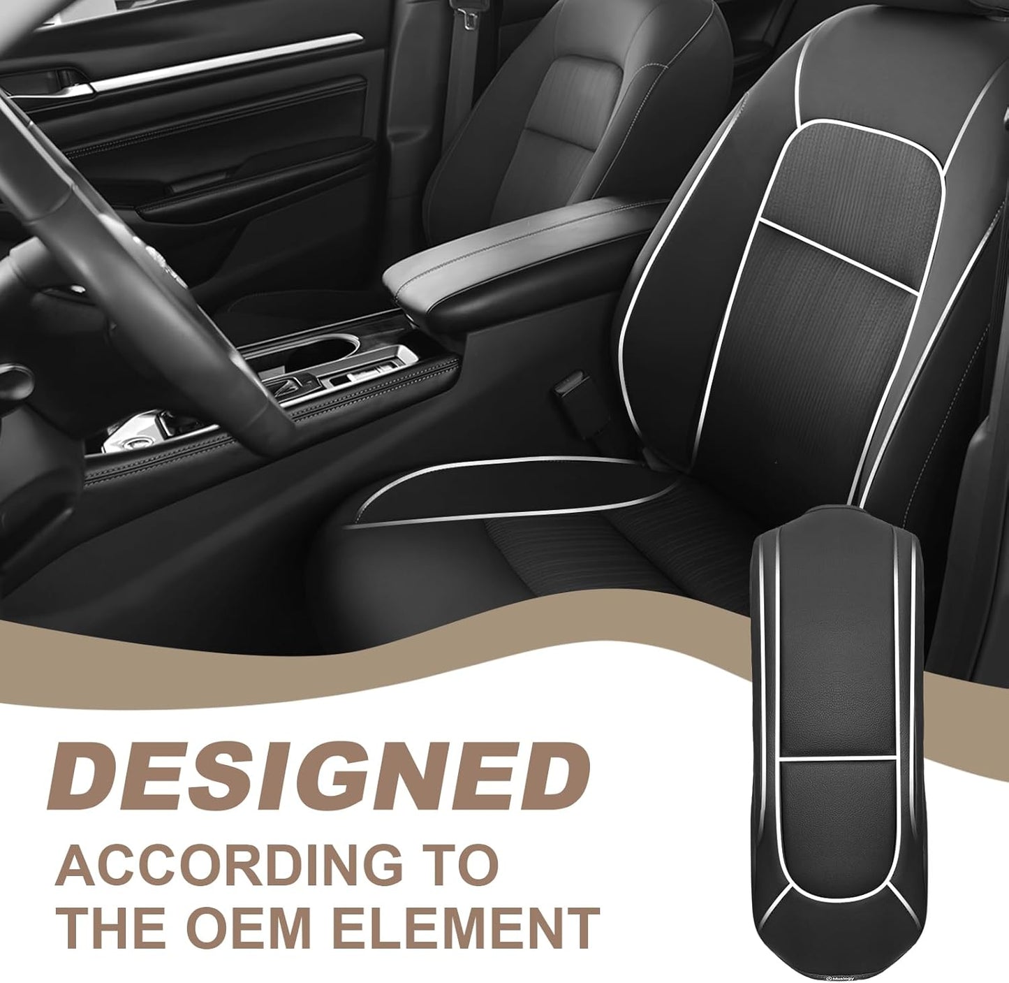 Muslogy Center Console Armrest Cover Compatible with Nissan 2019-2025 Altima Accessories Comfort Armrest Pad Arm Rest Cushion Vegan Leather Protector Black Regular Thick