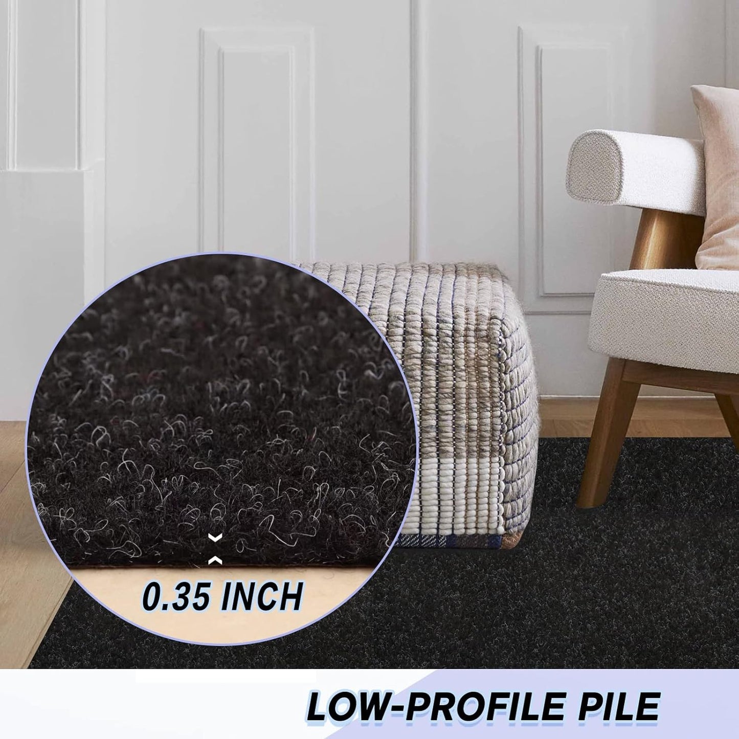 Custom Size Backed Non-Slip Area Rugs Runner, Easy Clean, Waterproof Runner Rugs for Hallway Entryway, Kitchen, Laundry, 3FT x 60FT, Black