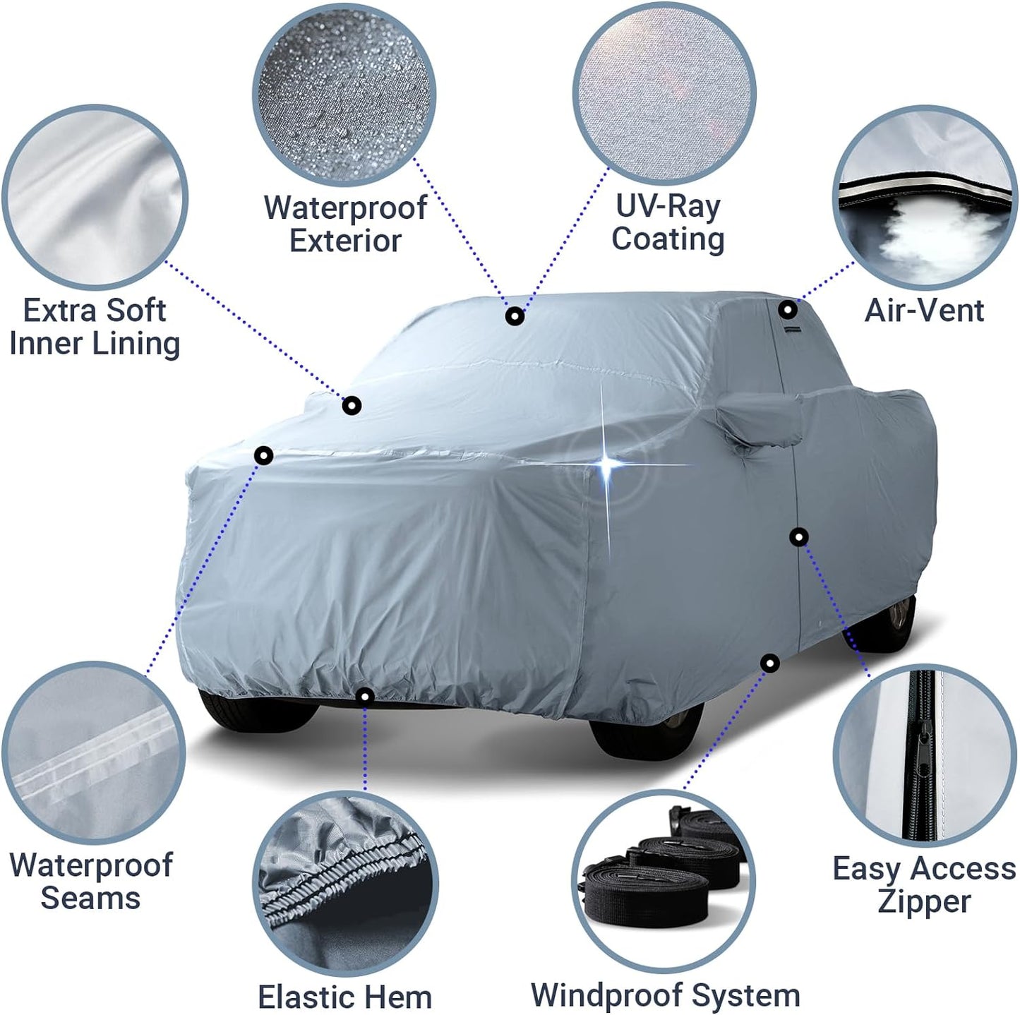 iCarCover Premium Truck Cover for 2007-2024 Toyota Tundra CrewMax 5.5 ft. Short Bed Waterproof All Weather Rain Snow UV Sun Hail Protector, Full Exterior Indoor Outdoor Truck Cover