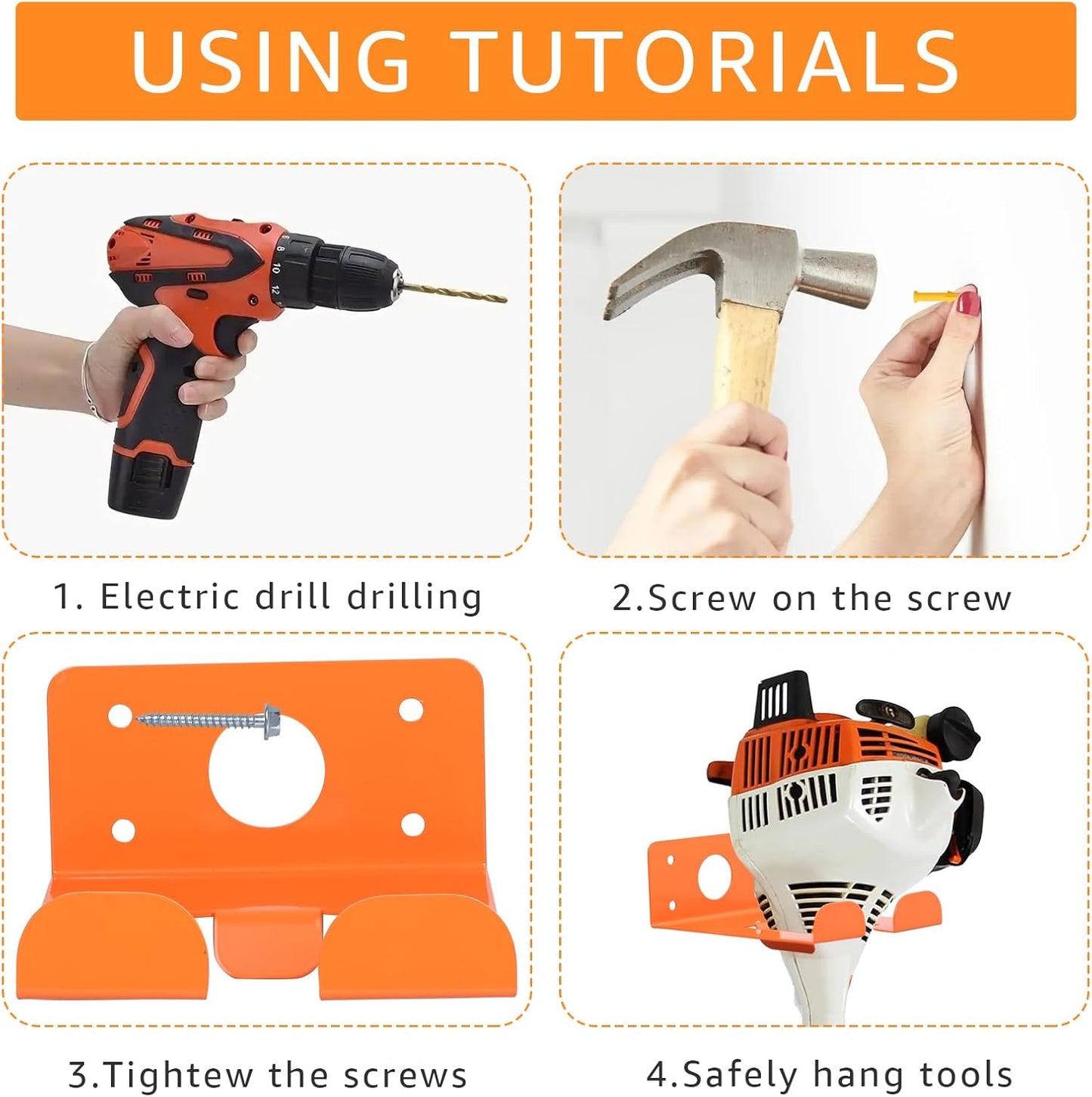 Weeding Machine Wall Mounted Hanger, Garage Organization Manager Storage shed Wall Rack, Suitable for Stihl Electric Tools, Hedge Trimmer, Lawn Mower, Garage Wall, Garden Trimmer Hanger (2-Piece Set)