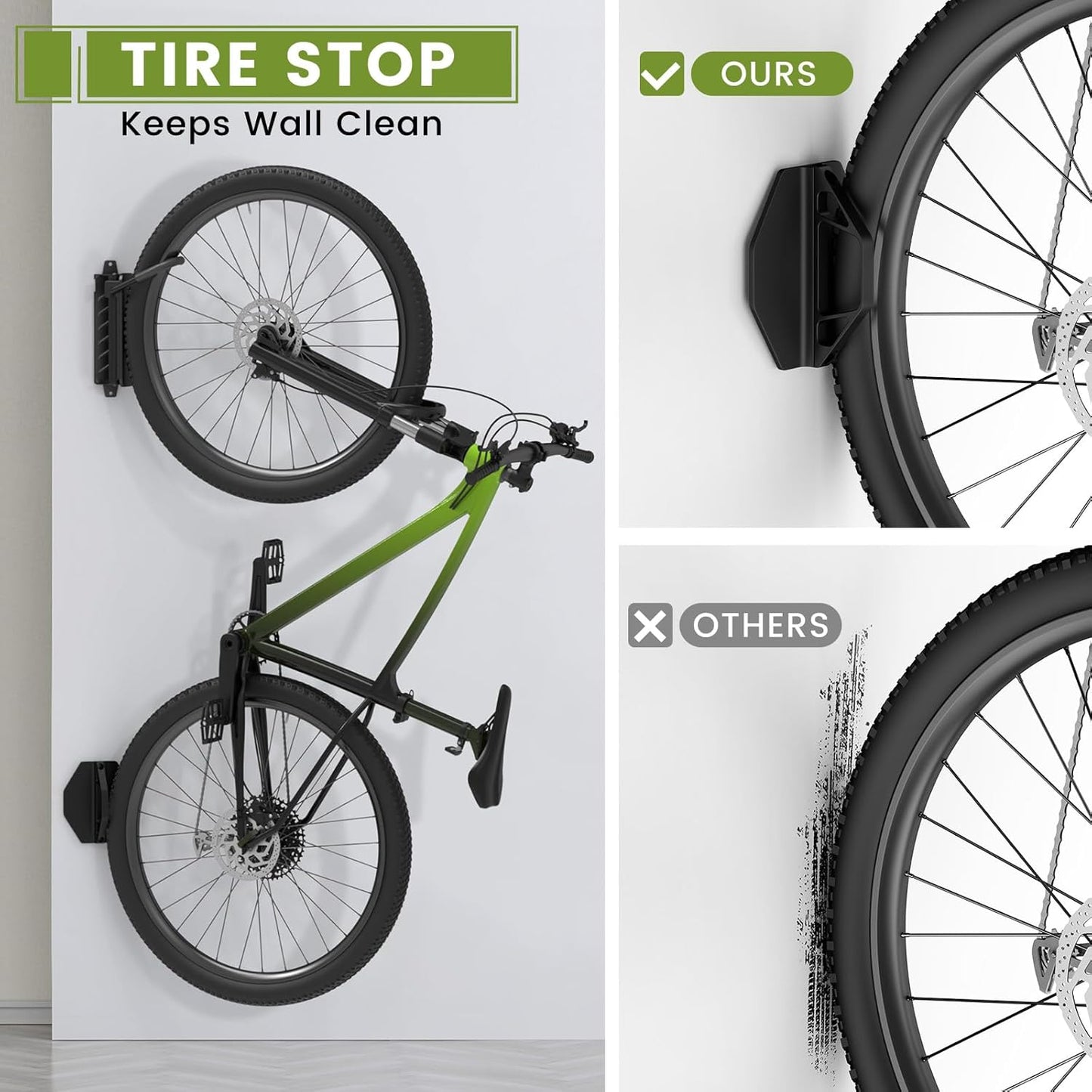 Swivel Bike Wall Mount [4 Pack], 150° Swivel Vertical Bike Rack Wall Hanger Holds up to 66lbs for Mountain/Road/Hybrid Bikes, Bike Hangers, Bicycle Storage Rack for Garage