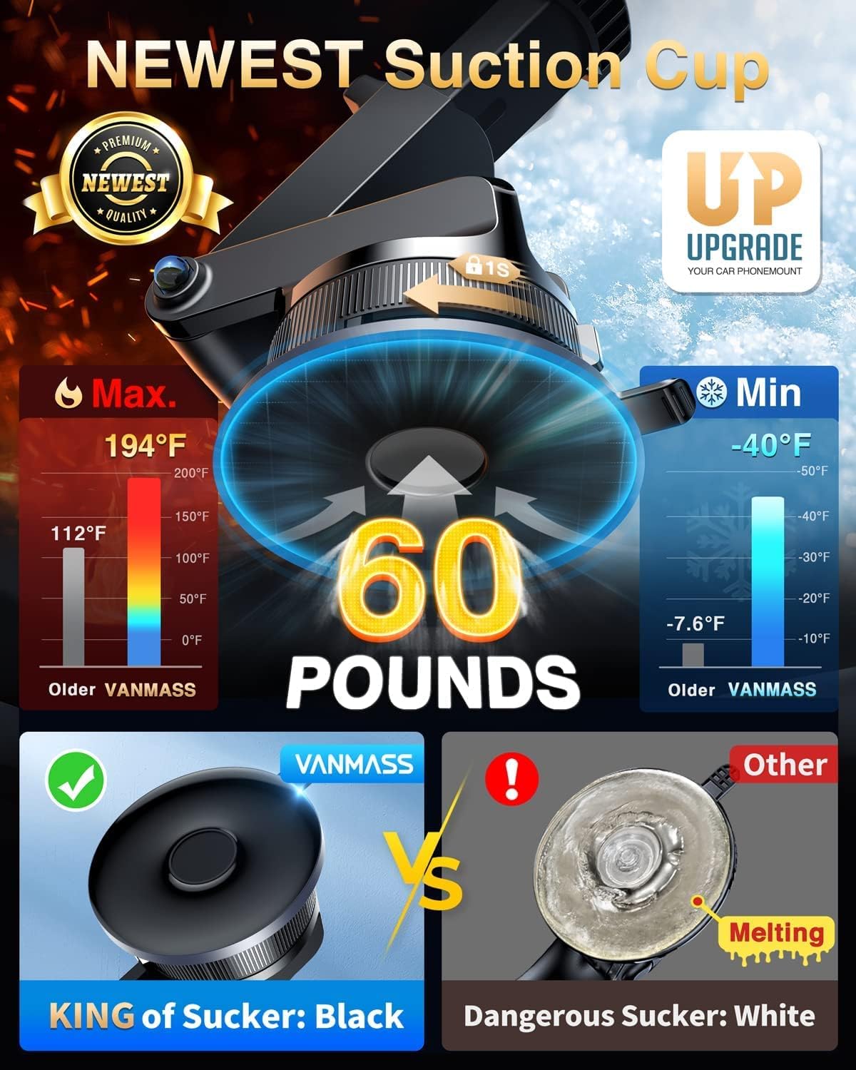 VANMASS [True Military-Grade] Car Phone Holder [Best Suction & Clip] Cell Phone Mount for Dashboard Windshield Vent Truck Cradle Dash Stand for iPhone 15 Pro Max 14 13 12 Android, Red