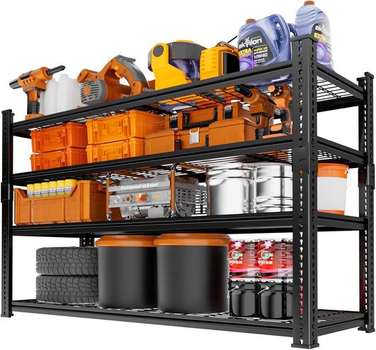 Storage Shelves Heavy Duty, 48"L x 18"W x 60"H Garage Wire Shelving Unit Loads 2640LBS, 4-tier Adjustable Metal Industrial Utility Shelf Rack for Kitchen, Laundry Room, Pantry, Warehouse, Basement