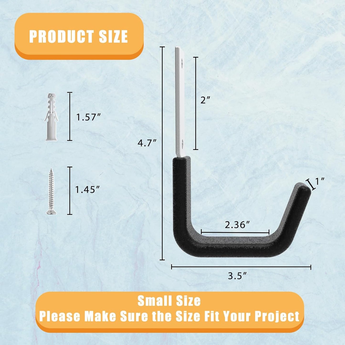 Heavy Duty Garage Utility Hooks - Wall Mount Multi-Use Storage Hooks for Hose, Bike, Chainsaw, Leaf Blower, Ladder Hanger (2 Small)