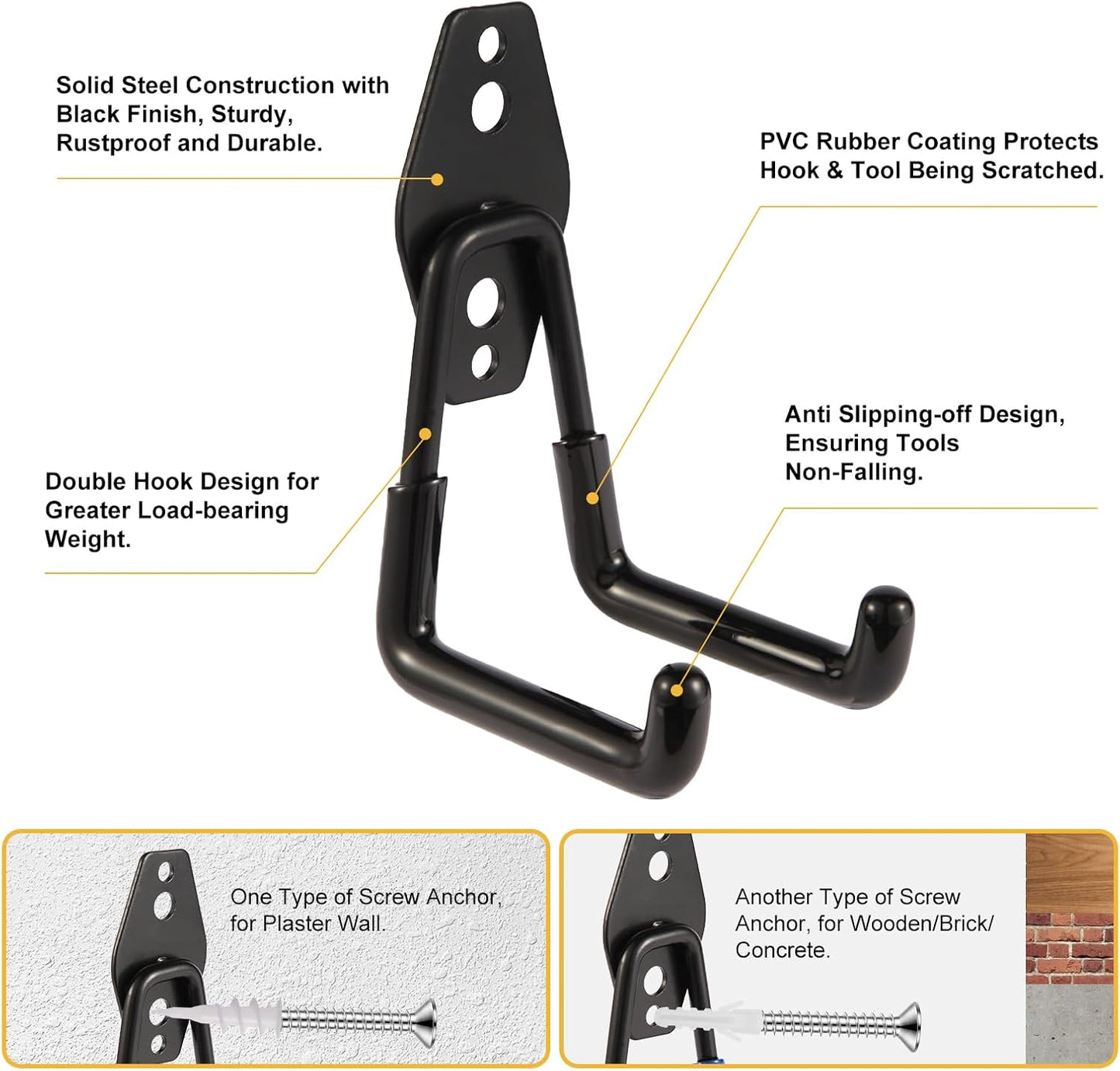 Garage Hook Heavy Duty Wall Storage Hangers, 32 Pack Garage Storage Hooks Steel Tool Black for Ladders, Ropes, Garden Tools