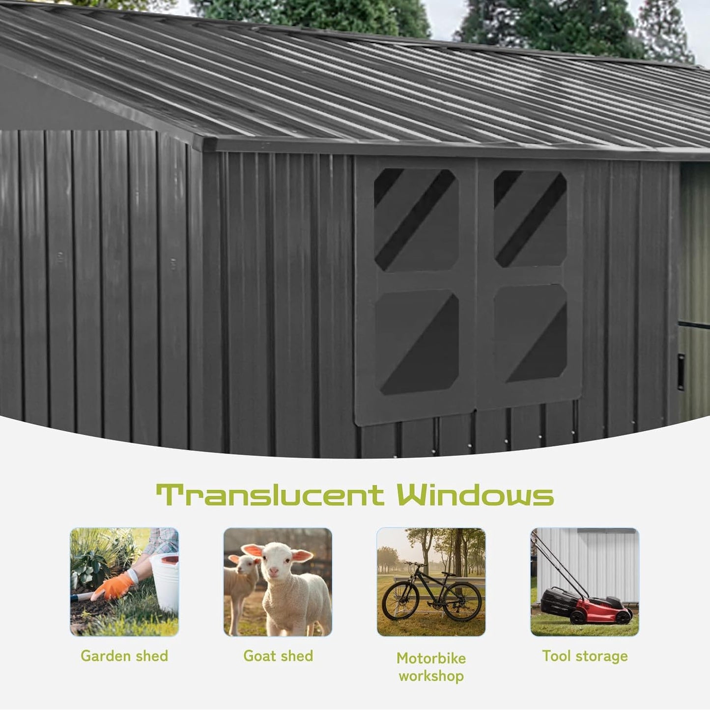 12 x 10 FT Outdoor Storage Shed, Metal Garden Tool Shed with Slooping Roof, Lockable Doors, All-Weather Bike Shed Easy to Assemble for Backyard, Patio, Lawn, Black