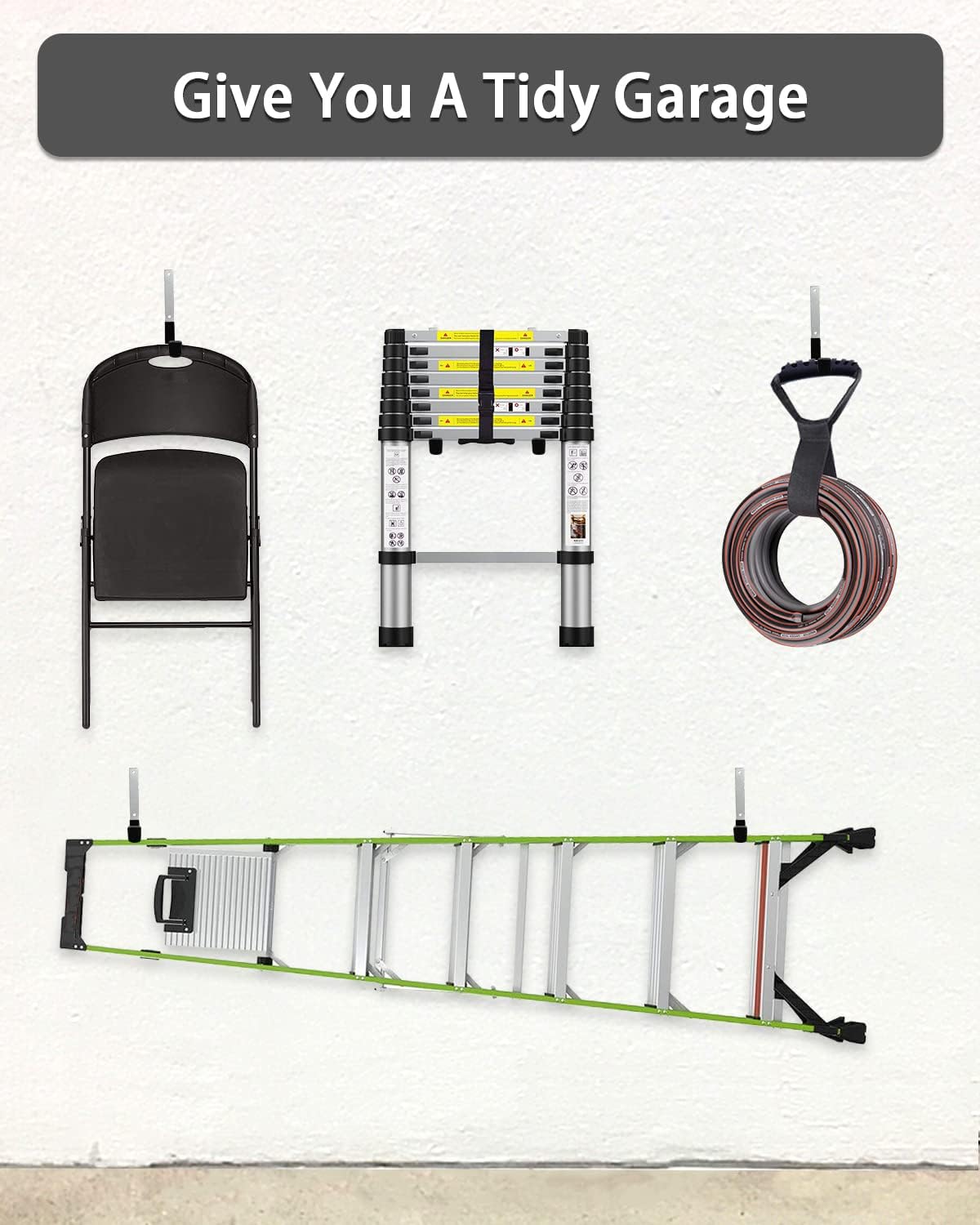 Sposuit Garage Hooks Wall Mount - 6 Pack Heavy Duty Steel Hangers for Tools, Ladders, Bikes, Bulk Items, Ropes