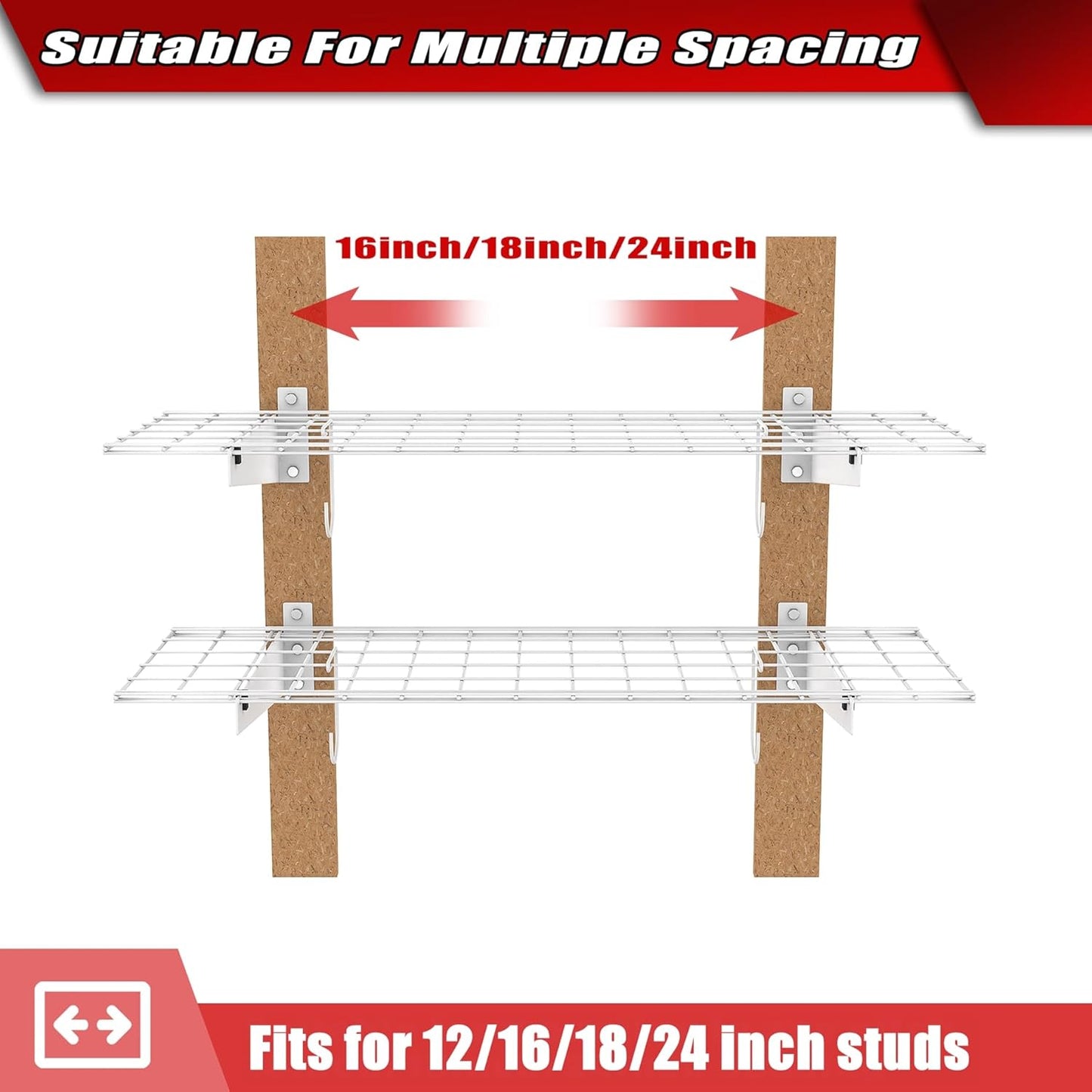 WALMANN 2 Pack Garage Wall Shelves, 45x15 inch Wall Mounted Storage Shelves for Garage Heavy Duty Wall Shelving, Holds Up to 220 Lbs(White)