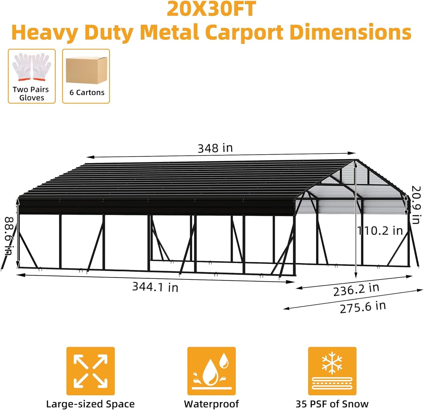 20' x 30' Heavy Duty Metal Carport With Galvanized Steel Roof, Metal Roof Carport With Enhanced Base, Tall MetalCarport Kits Garage for Tractors, Pickup, Boat, Car