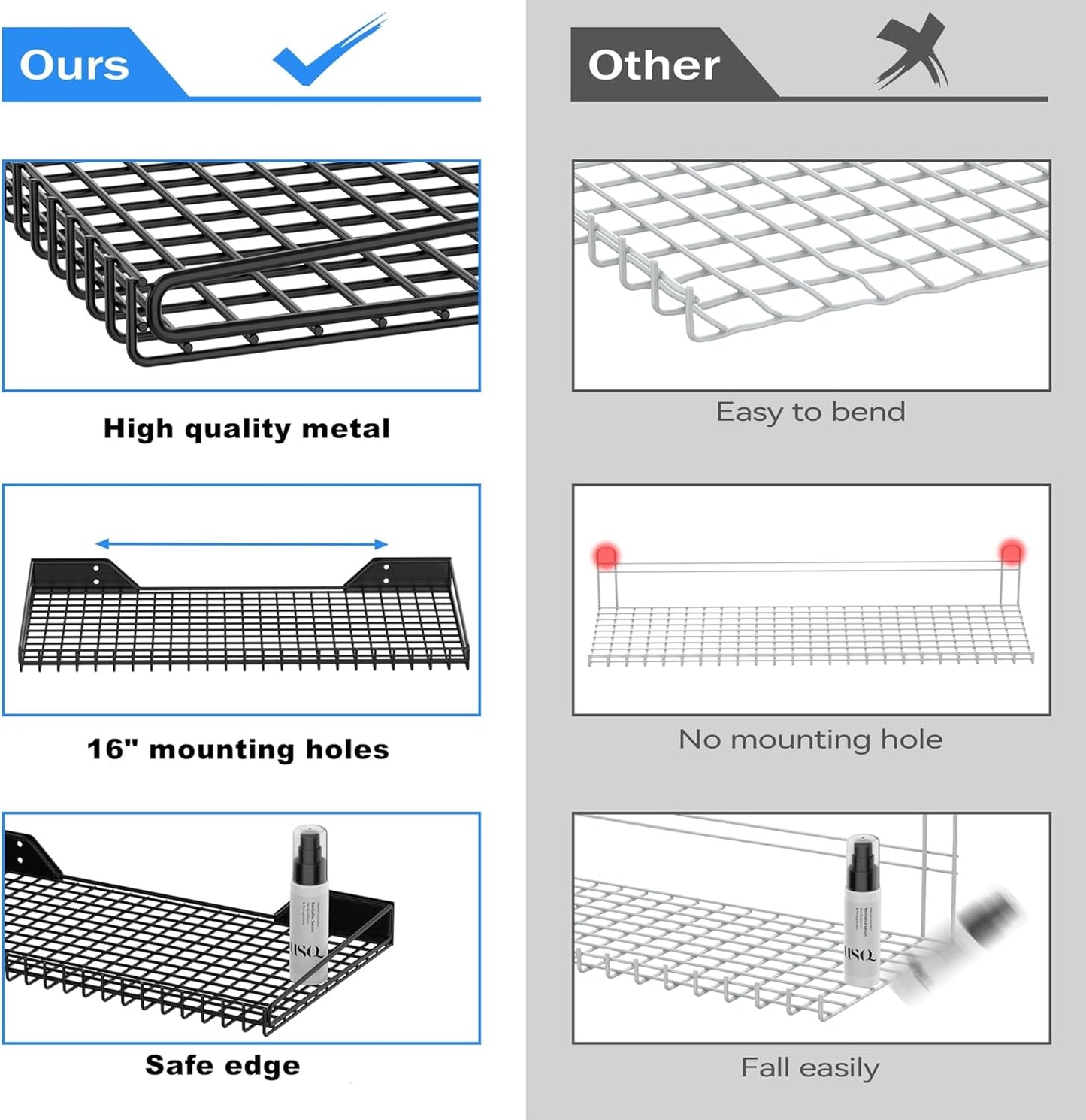 TORACK 2 Pack Wall Mounted Storage Shelves, 23.5" x 12" Wall Shelf for Garage, Closet, Laundry Room, Heavy Duty Garage Wall Shelving, Holds Up to 65 Lbs(Black)