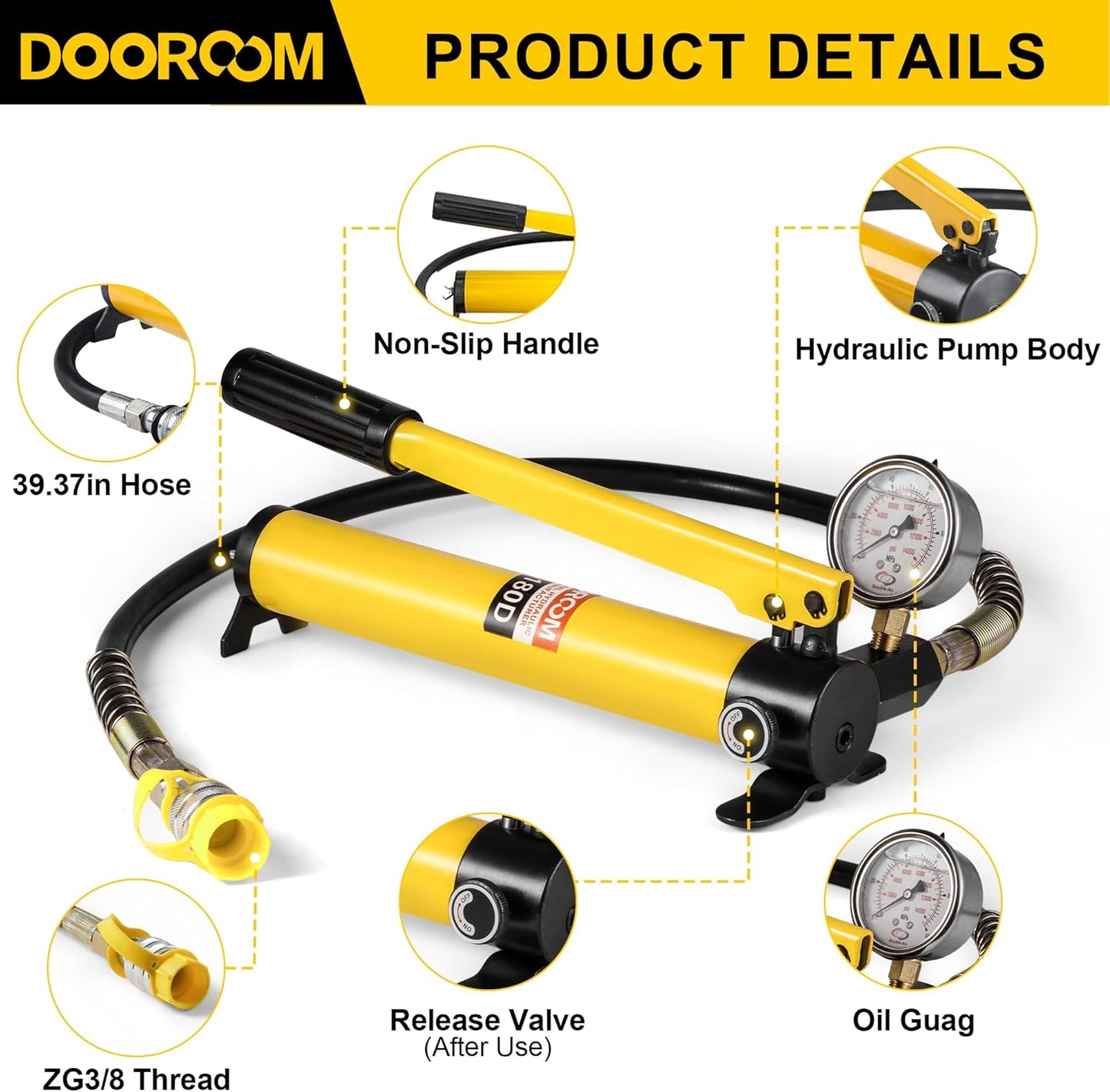 CP-180 Hydraulic Hand Pump with Oil Gauge, Hand Operated Pump Suitable for Separate Hydraulic Tools