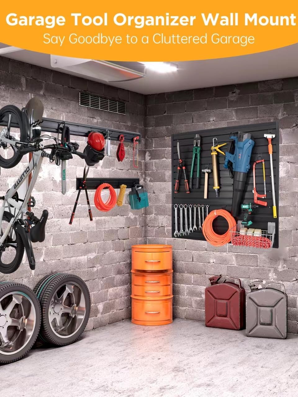 Slatwall Panels Garage Tool Organizer Wall Mount Garage Slat Wall Storage Systems, Bike Storage Rack Garage Organizers and Storage PVC Wall Panels Slat Wall Paneling