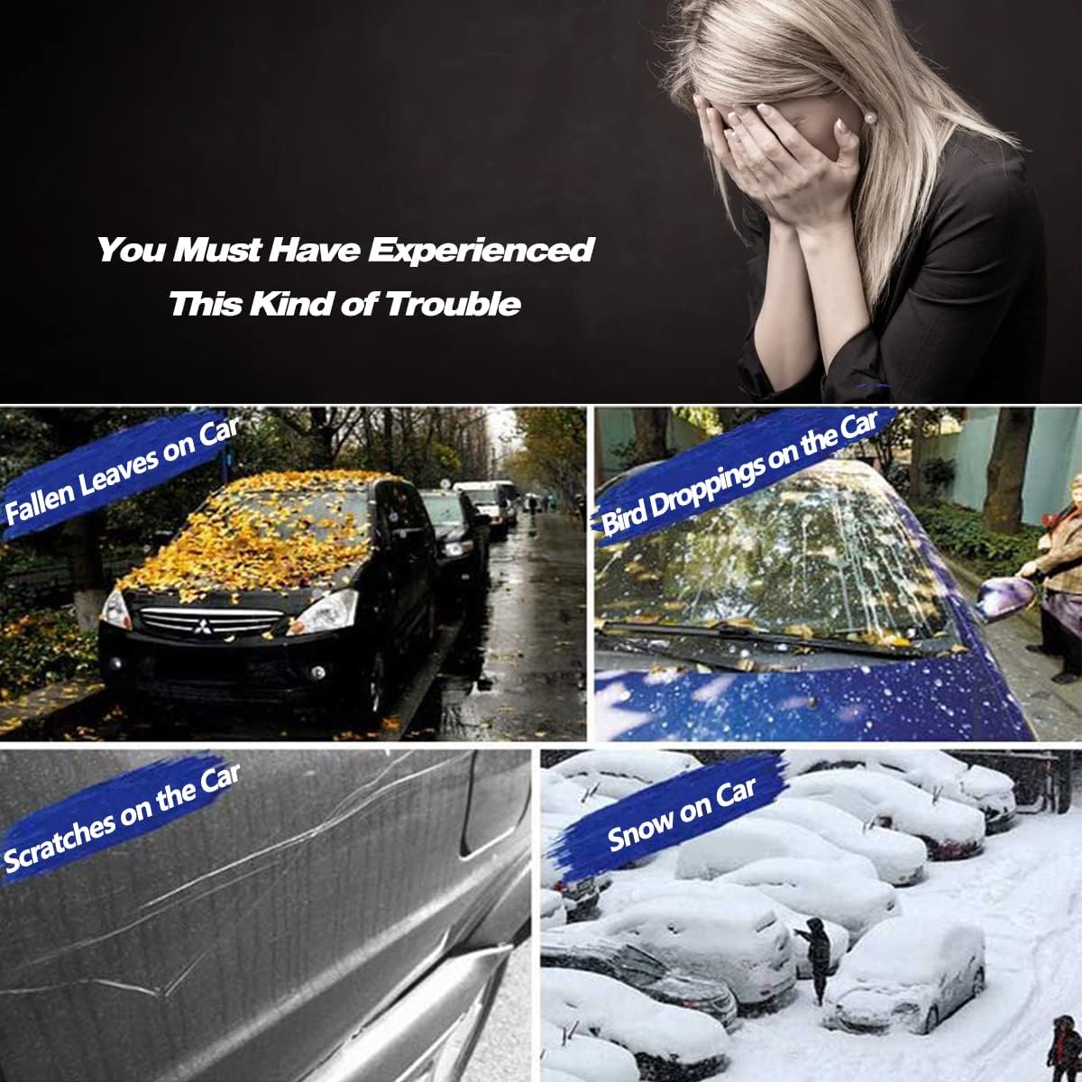 AUQDD 6-Layers PEVA New Material Sedan SUV Full Padded Car Cover Waterproof All Weather Weatherproof UV Sun Protection Snow Dust Storm Resistant Outdoor Exterior Custom Form-Fit Straps 197"-208" Grey