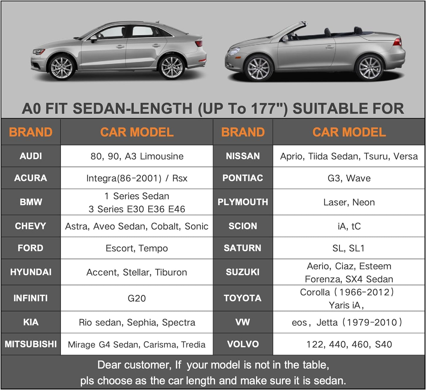 Kayme Car Cover Waterproof All Weather, Full Exterior Cover Outdoor Sun Protection with Zipper, Universal Fit for BMW E46 E36 E30, VW EOS, Nissan 350Z 370Z Versa, Hyundai Accent,etc (Up to 177 inch)