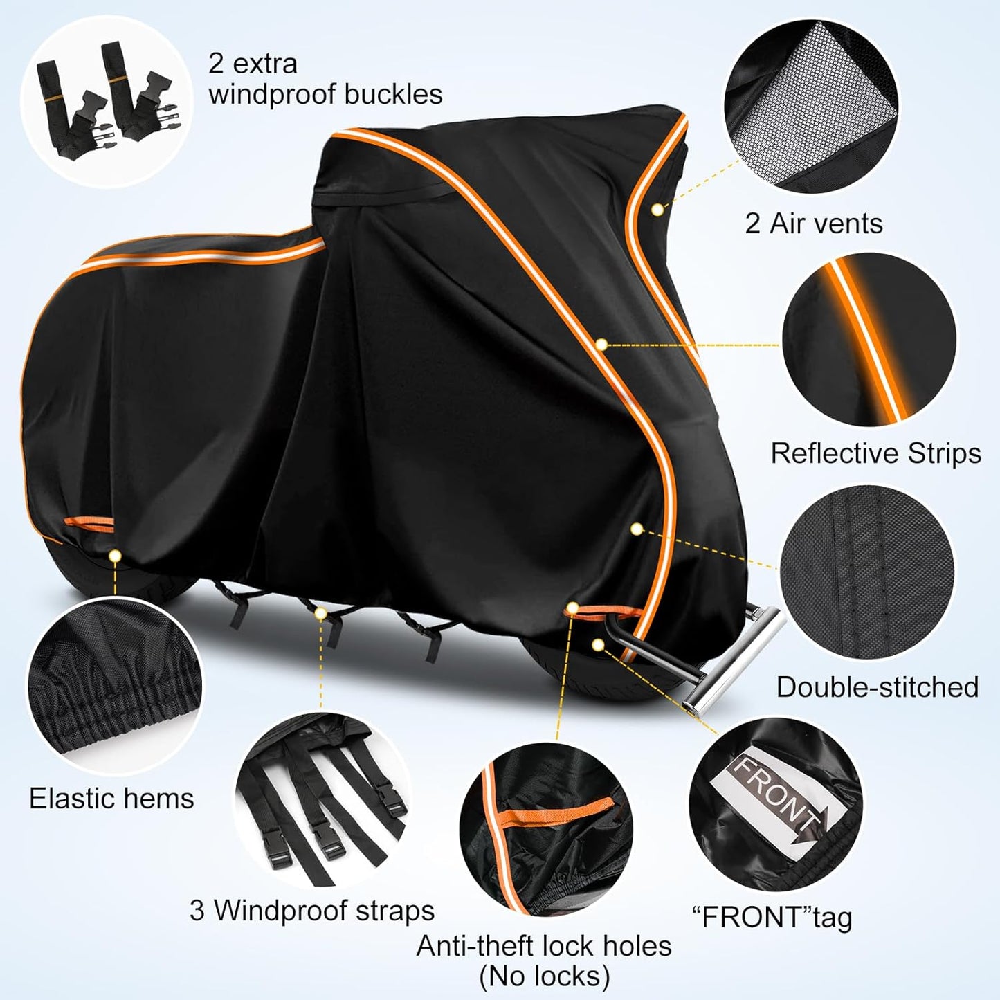 420D Motorcycle Cover for Honda Rebel 250 300 500 1100 Shadow 600 750 1100 / Vtx 1300 1800 / Fury / VT750,Outdoor Bike Cover Windproof Heavy Duty Waterproof Protection
