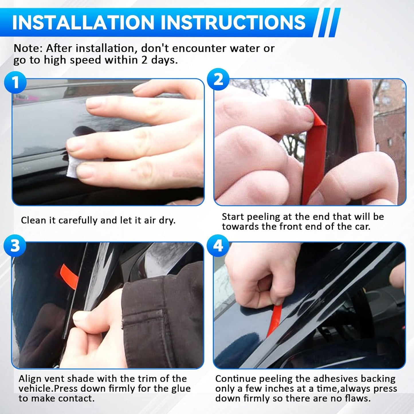 4pcs Front+Rear Smoke Tint Sun/Rain Guard Outside Mount Tape-On Vent Window Visors Compatible with 13-18 C-Max