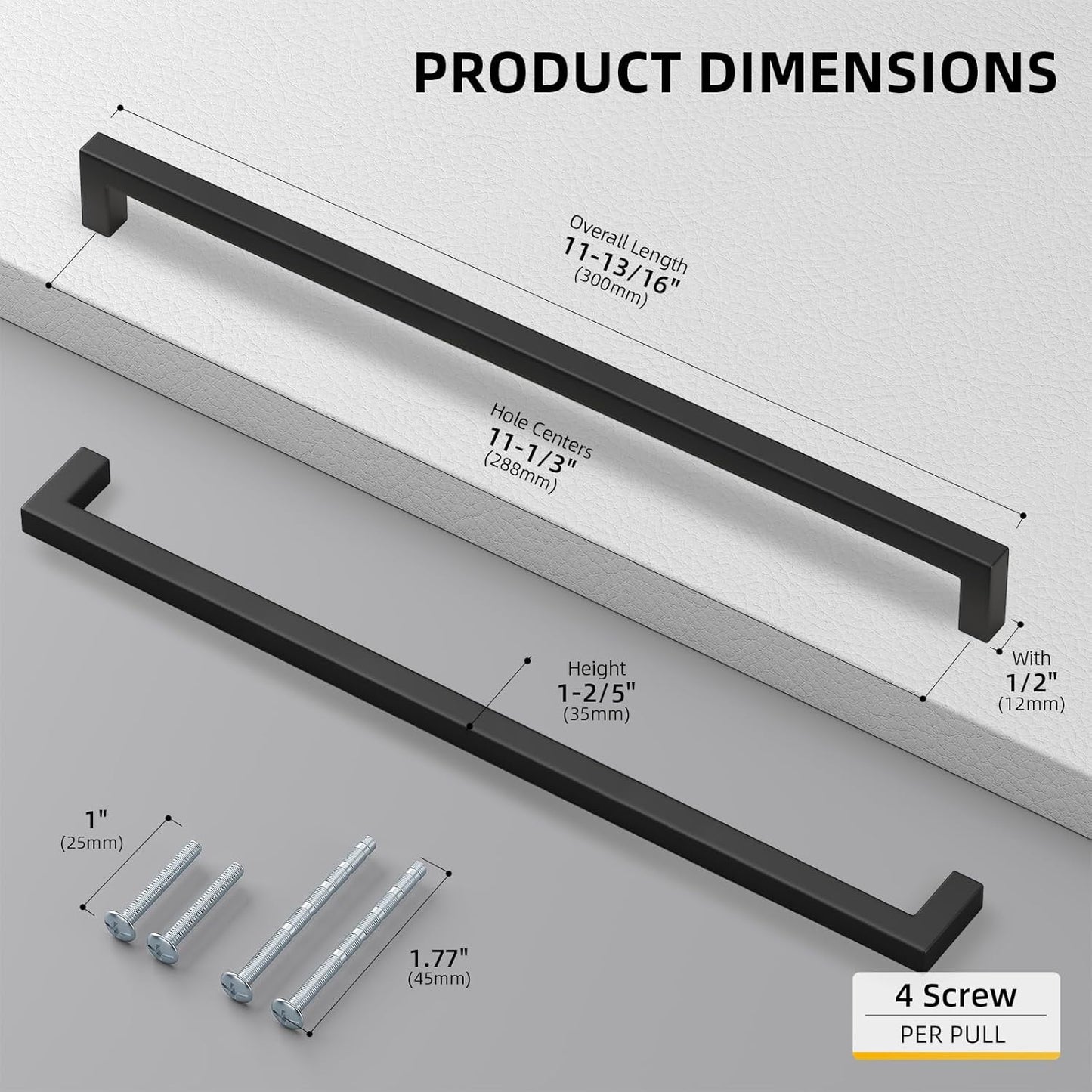 goldenwarm 35 Pack Black Square Bar Cabinet Pull Drawer Handle Stainless Steel Modern Hardware for Kitchen and Bathroom Cabinets Cupboard,Center to Center 11-1/3in(288mm)