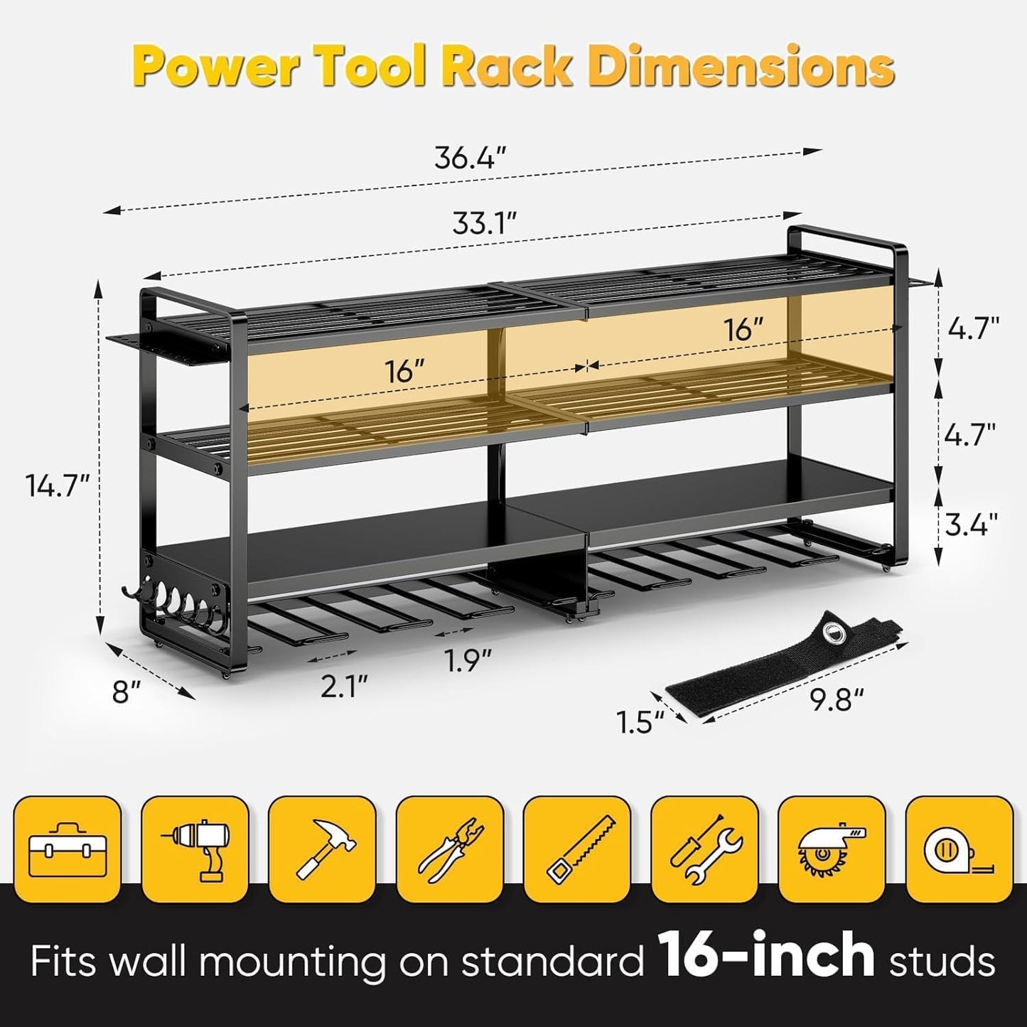 Large Power Tool Organizer Wall Mount,4 Layers Heavy Duty Metal Loads 400lbs,Power Tool Shelf Battery Storage with 8 Cordless Drill Holder,Utility Racks for Garage Workshop