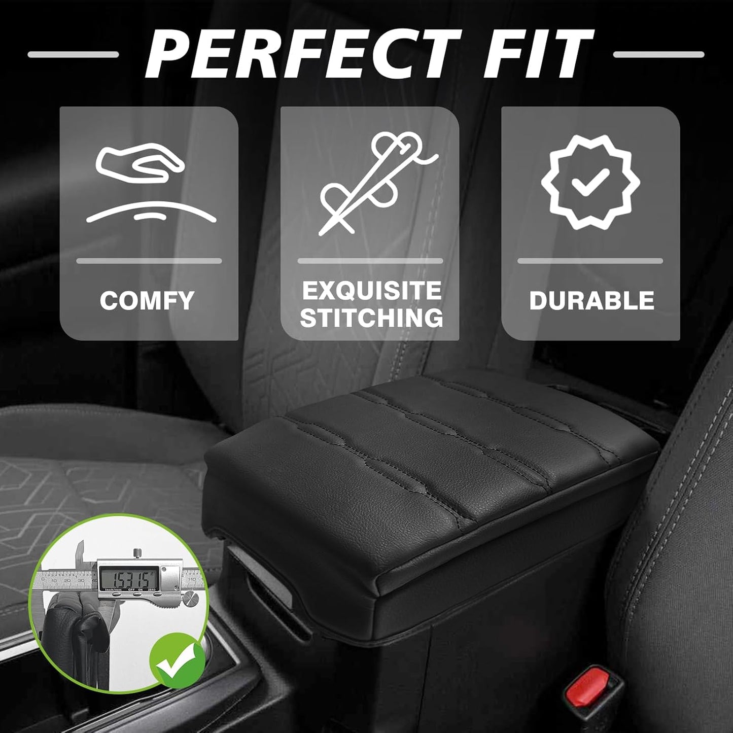 Muslogy Center Console Armrest Cover Compatible with Toyota Tacoma 2016-2023 Comfort Armrest Pad Arm Rest Cushion Vegan Leather Protector 1-Inch Extra Thick