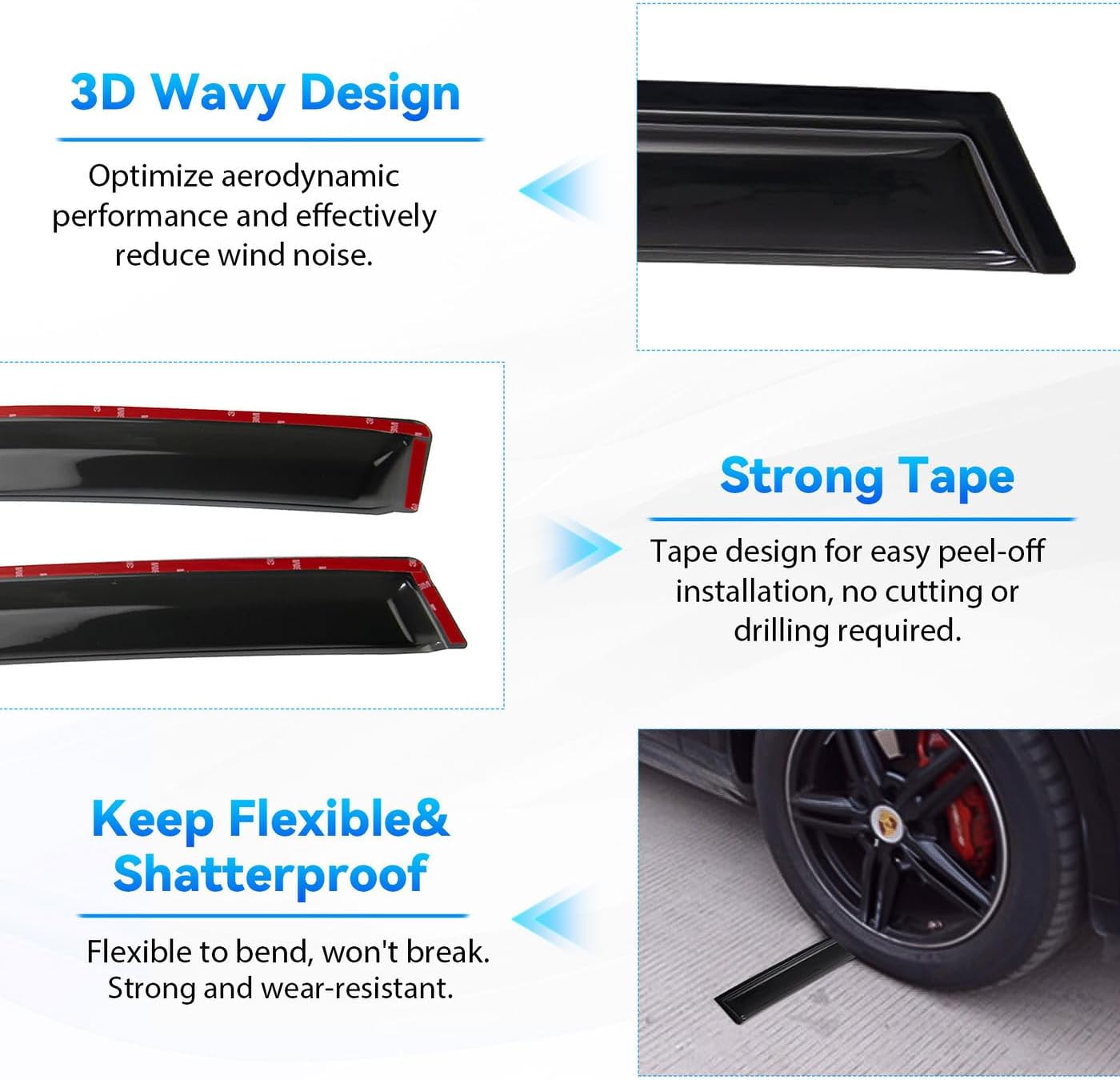 4pcs Window Visors Compatible with 2015-2019 Hyundai Sonata Front+Rear Smoke Tint Sun/Rain Guard Outside Mount Tape-On Vent 2016 2017 2018