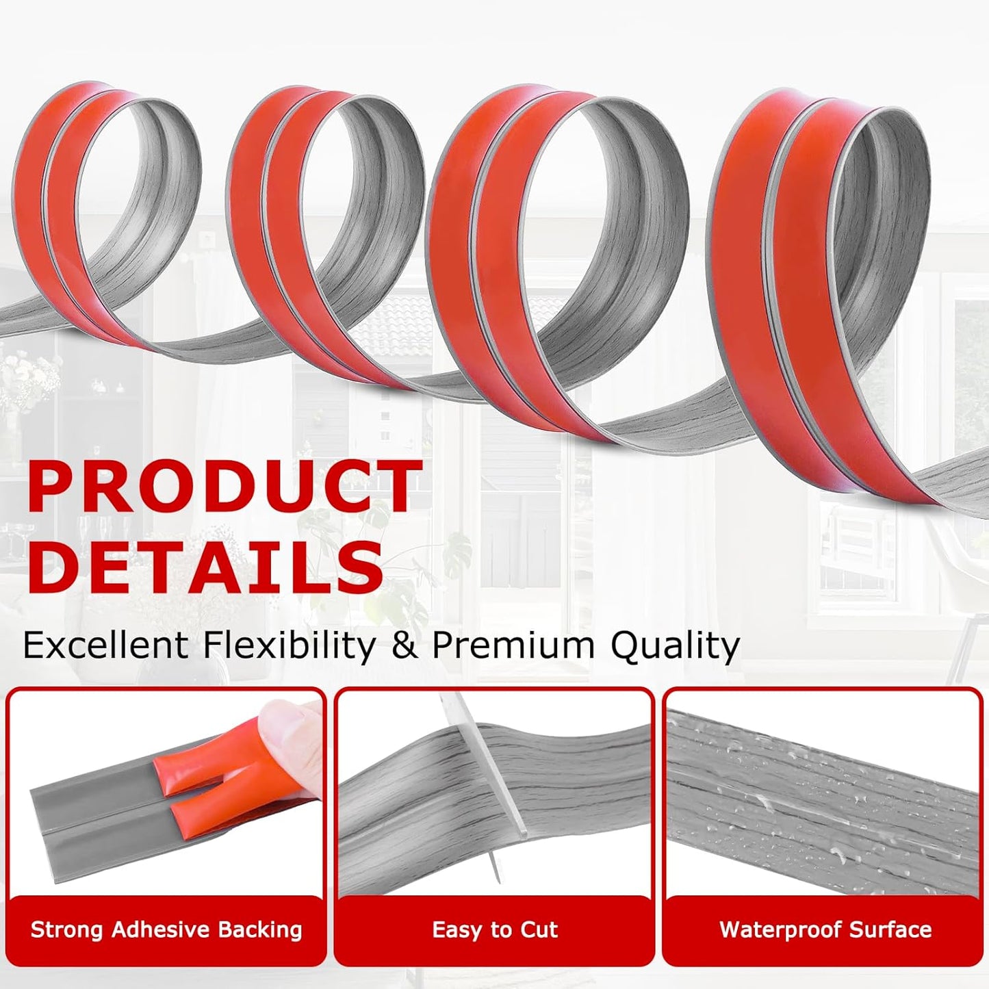 Flexible Wall Corner Protector Moulding Trim Peel and Stick Wall Corner Guards Edge Protector Self Adhesive Molding Trim Strip for Edge Ceiling (Light Gray Wood Grain, 2.4 in x 10 Ft)