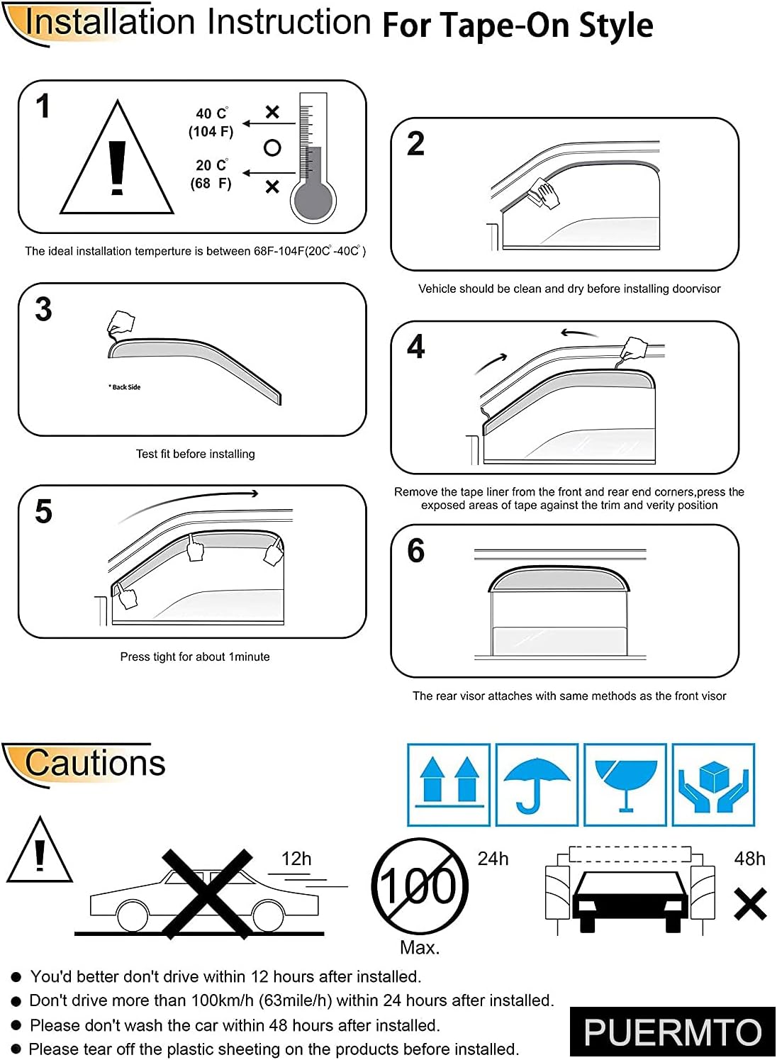 94949 Side Window Wind Deflector,4pcs Out-Channel Tape On Dark Smoke Rain Guards, Window Visor fit for Ford F-150 2001-2003 Crew(SuperCrew) cab Pickup,2002-2003 Lincoln Blackwood