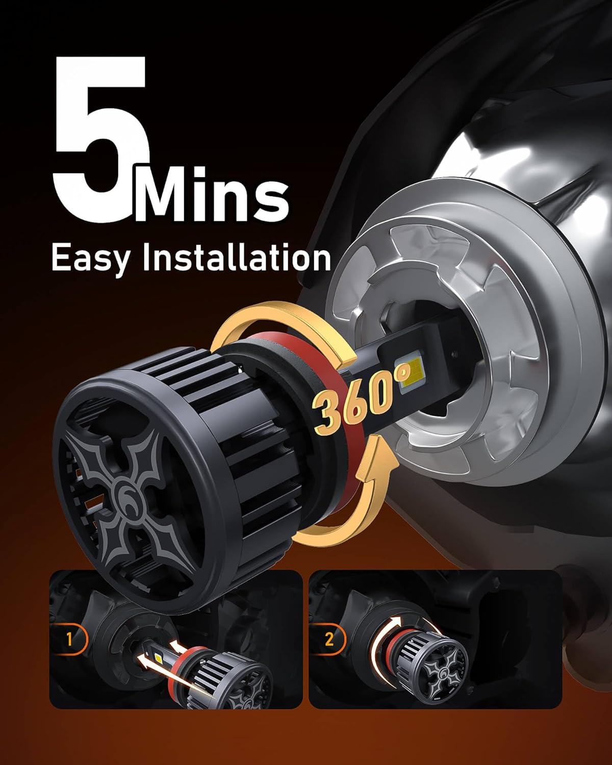 Hikari 2025 25000LM 9005 HB3 LED Bulbs, 45W Upgraded Core-12, High Lumens LED Kit, 6000k Cool White, IP68 Waterproof, 9145 9140 H10 Foglight,Pack of 2