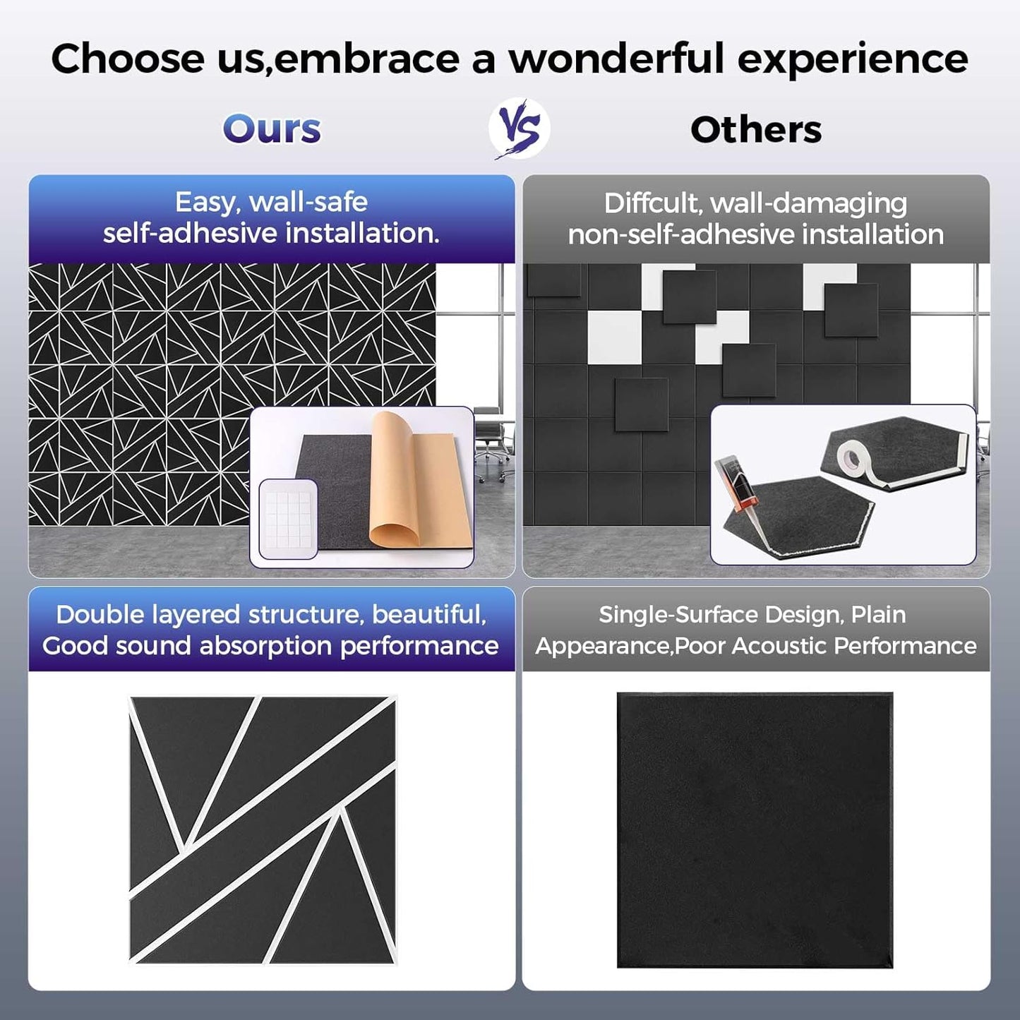 12 Pack 2-Layer Soundproof Wall Panels, 12 x 12 x 0.43 in Sound Proof FoamPanels for Walls, 0.9lb/ft* High Density, Thicker 0.43 in, 3D AcousticPanels,Artistic Noise Dampening Panels Black&White