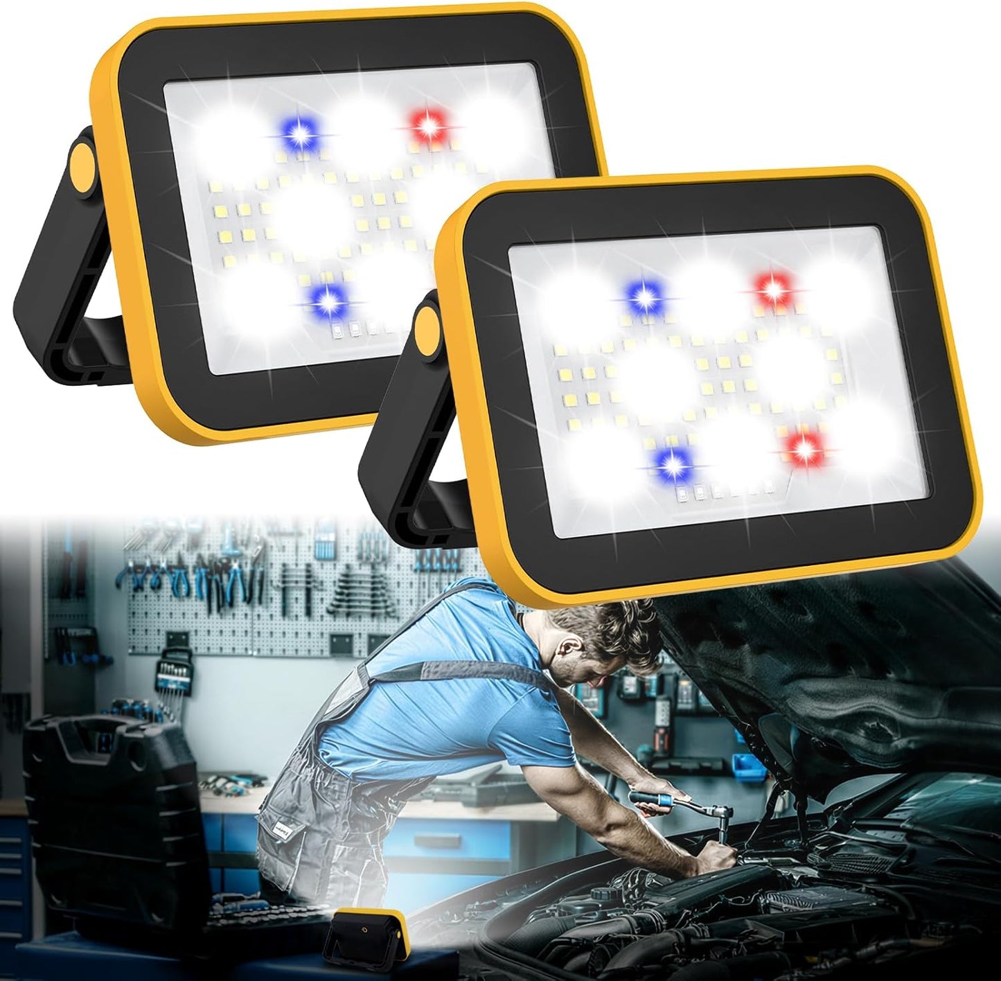 2 PackWork Light Portable COB LED Super Bright Rechargeable Flood Light Working Lamp Stand USB Cordless Battery Powered Worklight Tool for Outdoor Camping