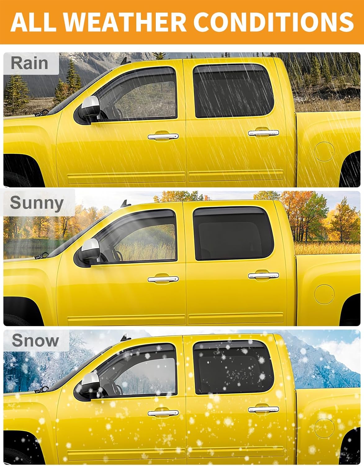 in-Channel Window Rain Guards Fit for Truck Chevrolet (Chevy) Silverado/GMC Sierra 2007-2013 Crew Cab Extra Durable Window Deflectors Vent Visors Shades Car Accessories Visors Rain Guards