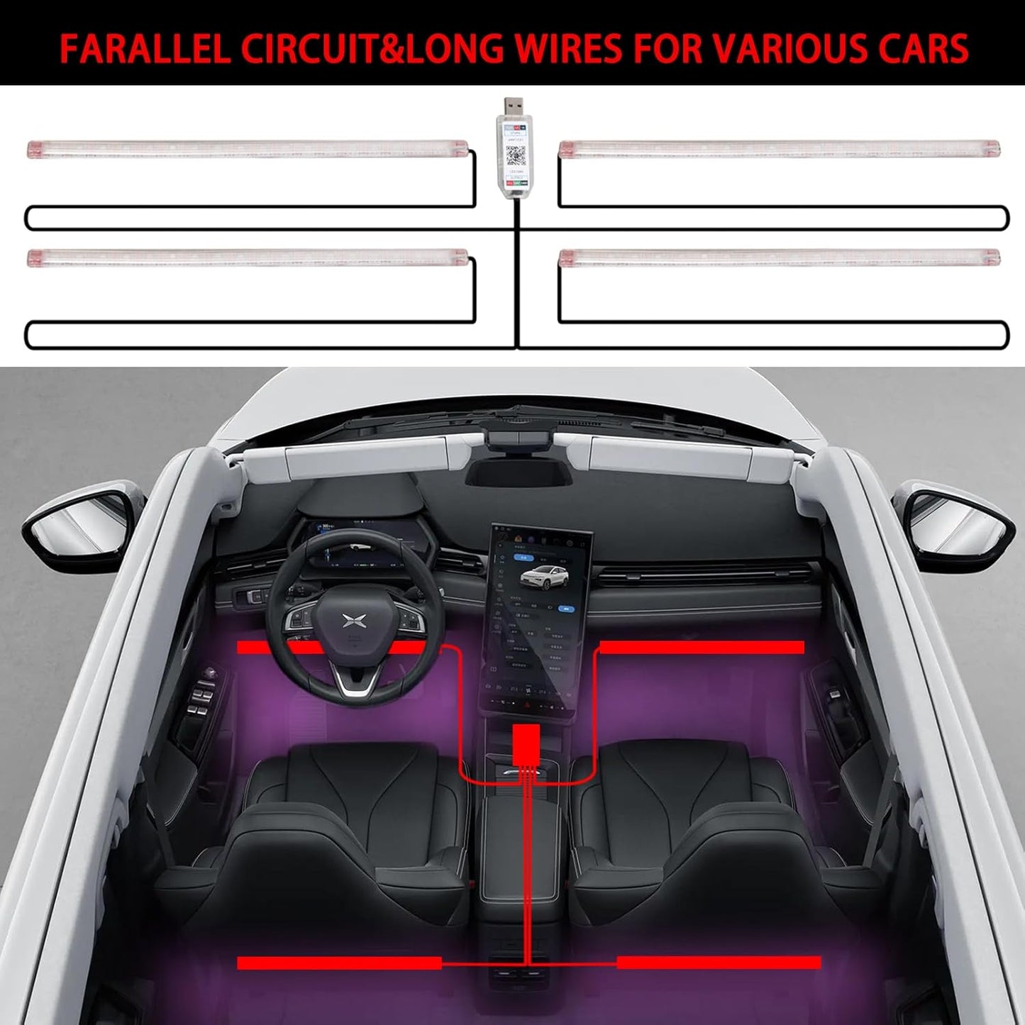 Upgrade Smart USB Dream Color Interior Car LED Strip Light with App Control, RGB Multi Color USB 5V Neon Atmosphere Ambient Night Strip Light Decorative Lamp for Cars with Music and DIY Mode(D72LEDs)