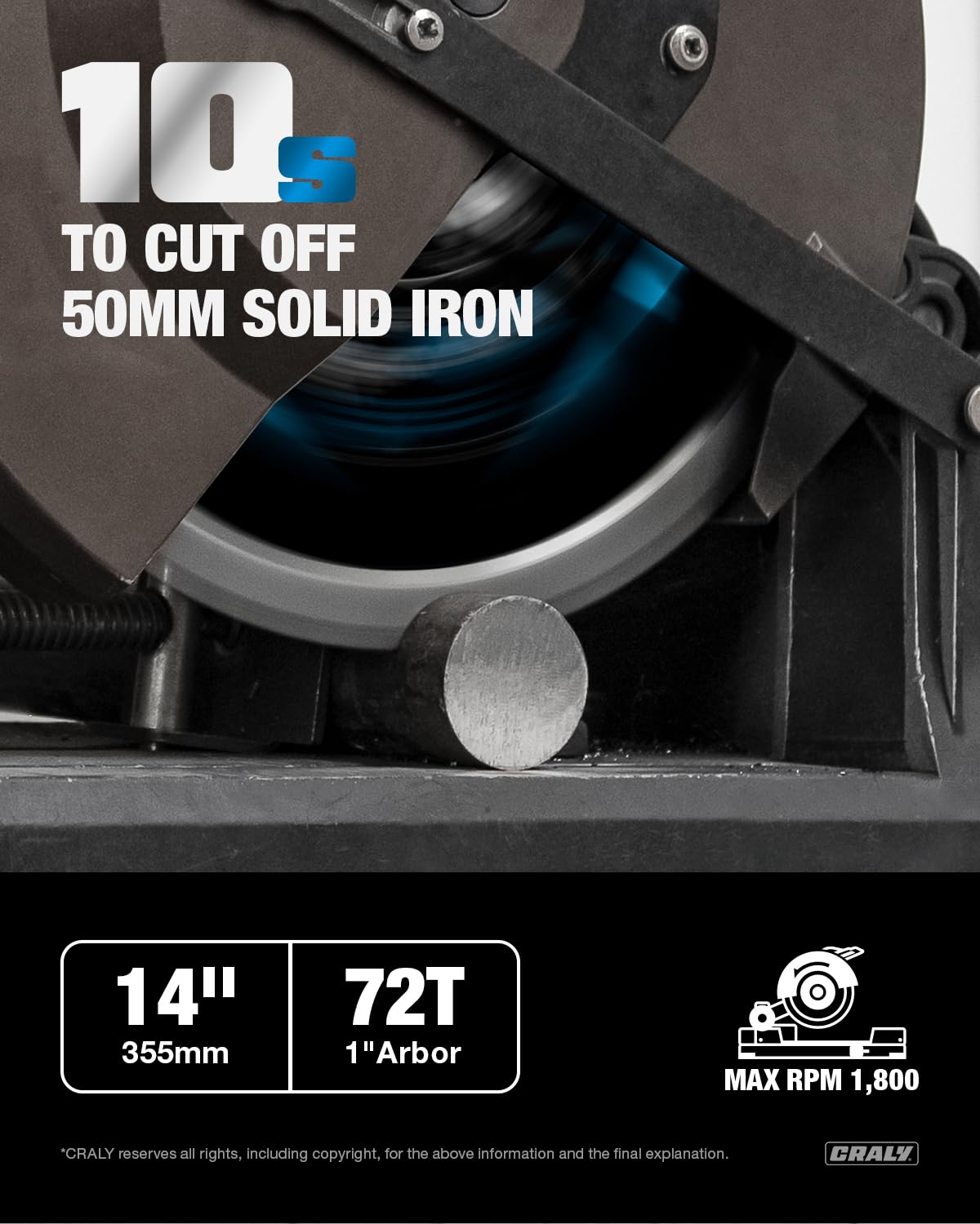 CRALY 14 Inch 72 Teeth Steel and Ferrous Metal Cutting Circular Saw Blade, 1 Inch Arbor, Thin Kerf, Professional Carbide Tipped Blade for Angle Iron, Threaded Rod, EMT Conduit(C1472MC)