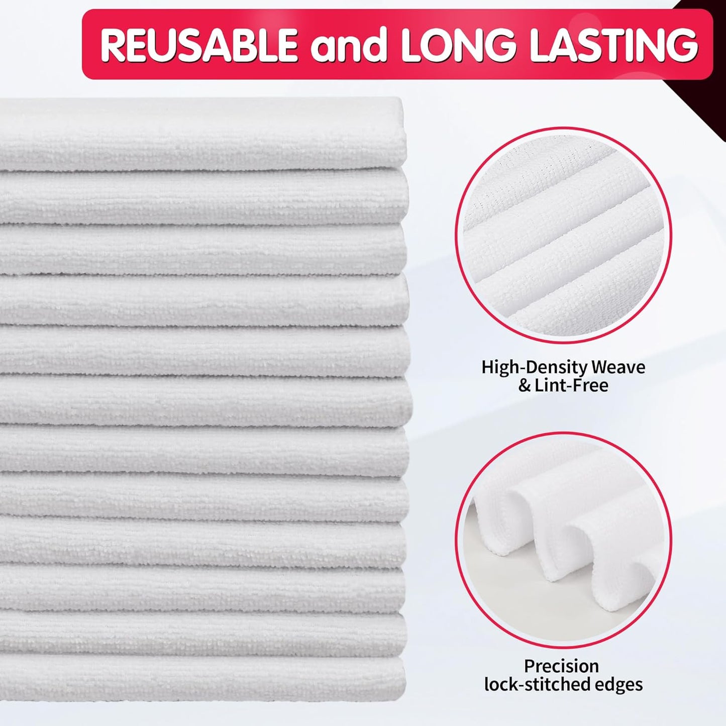 FIXSMITH White Microfiber Cleaning Cloth -Pack of 12, Highly Absorbent Cleaning Rags, 16"X12" All Purpose Cleaning Towels for Housekeeping, Kitchen, Car, Lint Free and Reusable Microfiber Towels