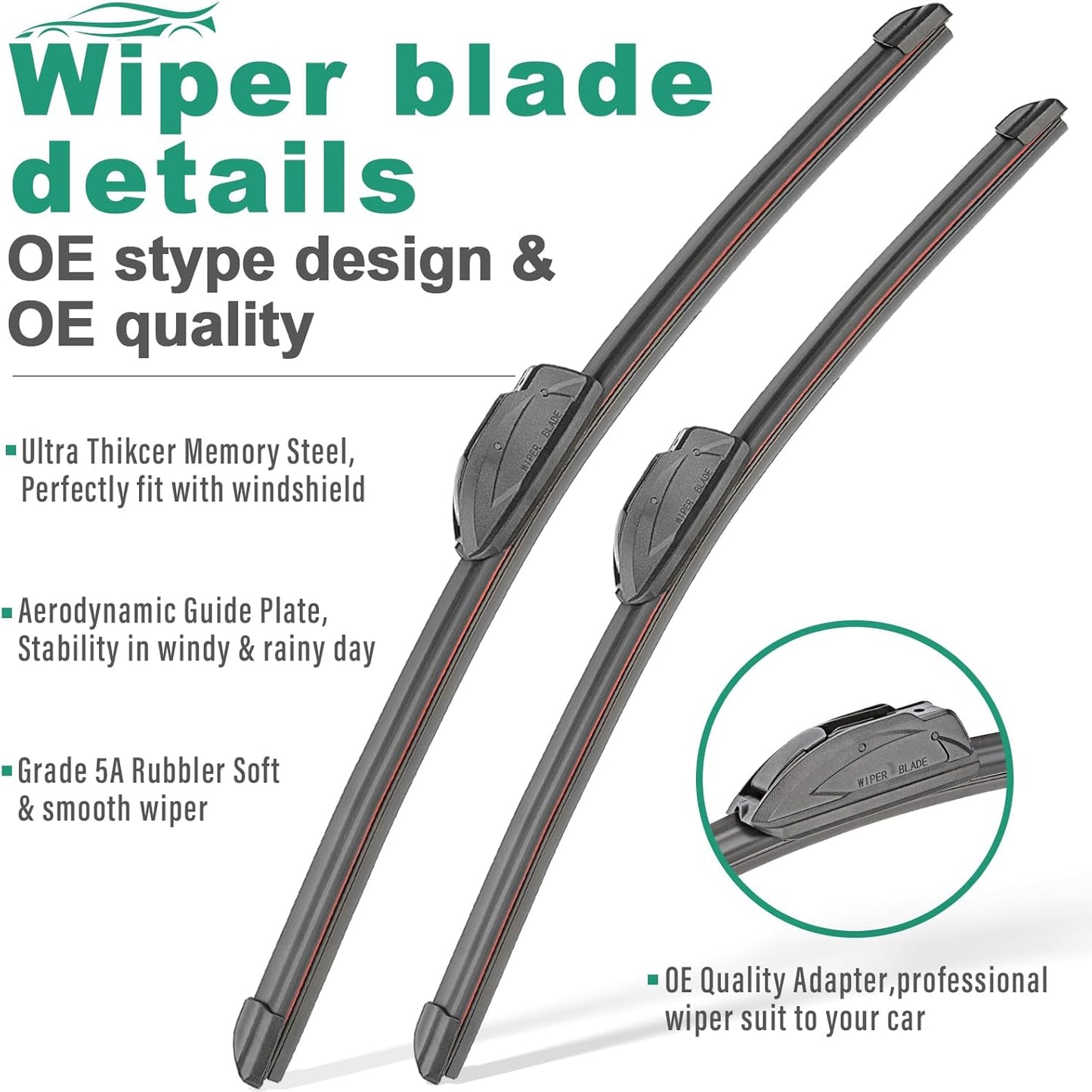 24" 19" 12" Windshield Wiper Blades Replacement for Dodge Journey 2009-2020 Premium All Weather Front Rear Wipers Set - OEM Quality (Pack of 3)