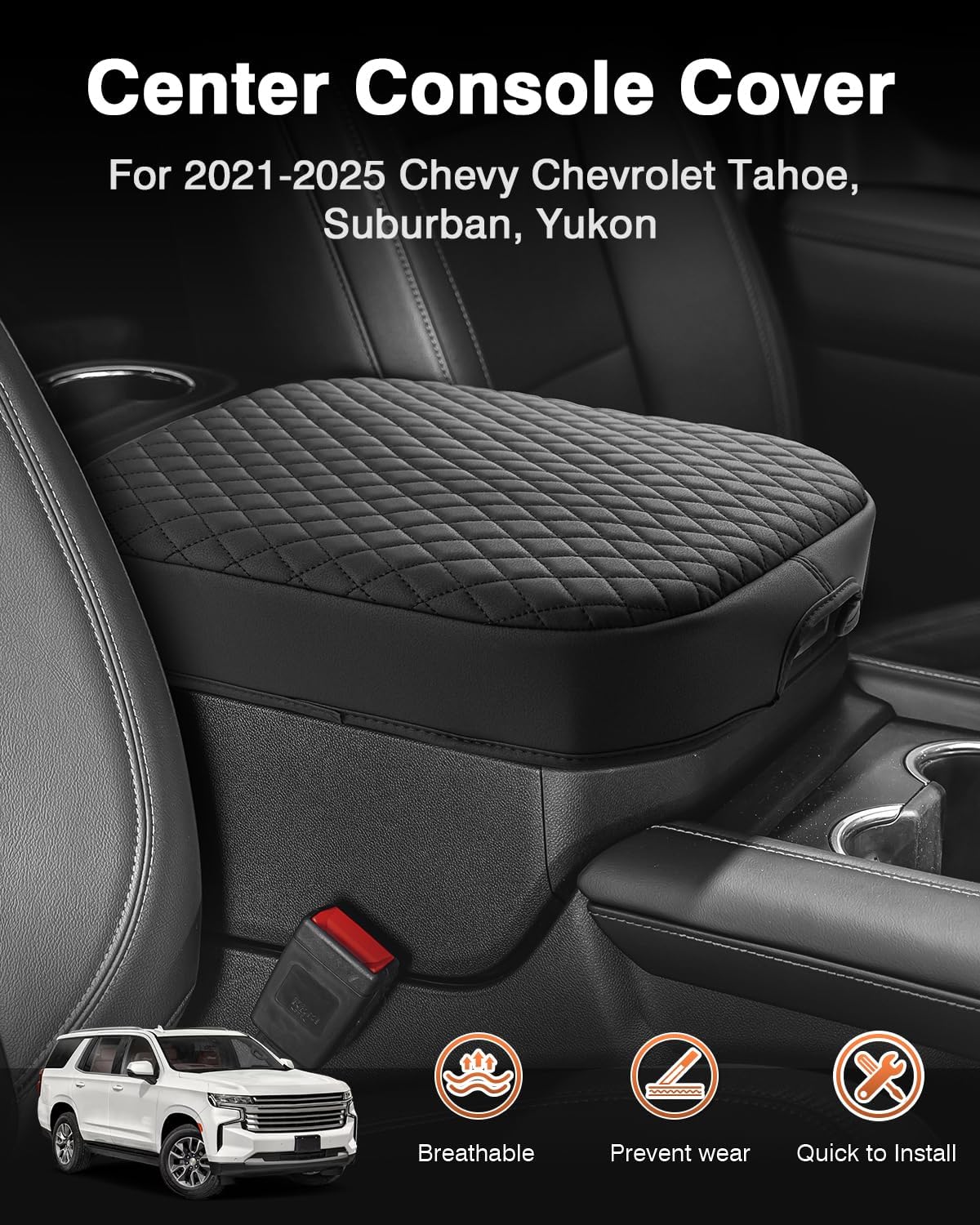 Shademax Center Console Cover for Chevy Chevrolet Tahoe, Suburban, Yukon 2021-2025 2026 Accessories Armrest Cover Cushion Pad Middle Console Cover Car Armrest Seat Box Protector Leather Anti-Scratch