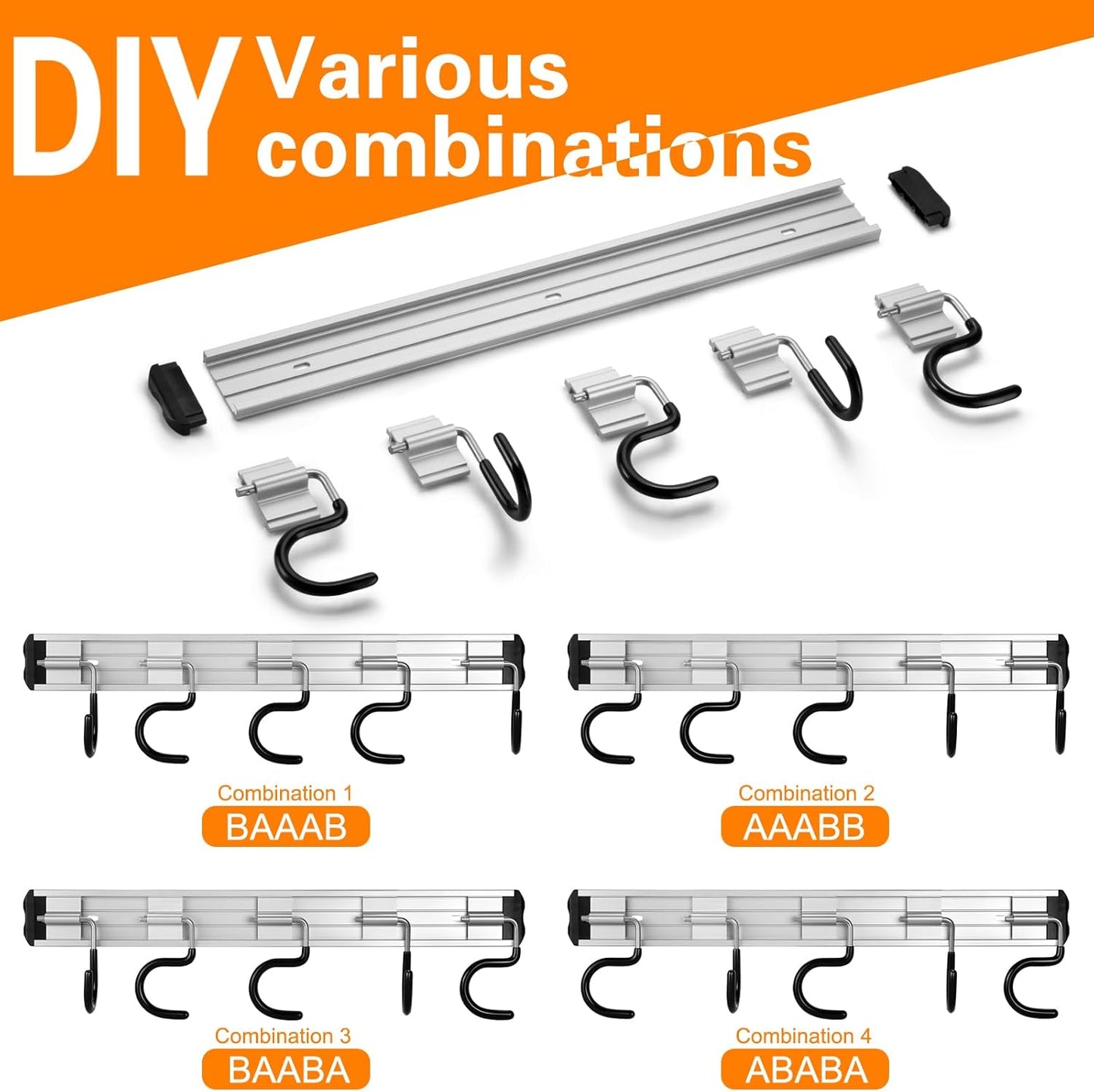 69'' Aluminum Alloy Garage Tool Organizer Hooks,Broom Holder Wall Mount, Adjustable Garden Wall Mount Holder for Hanging Shovel Broom Rake Bulk Items and More