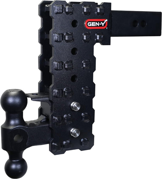 GEN-Y Hitch Solid Shank Adjustable Tow Hitch with Dual-Ball and Pintle Lock for 2.5" Receiver - 10" Drop - 16,000 LB Towing Capacity - 1,600 LB Tongue Weight - Black
