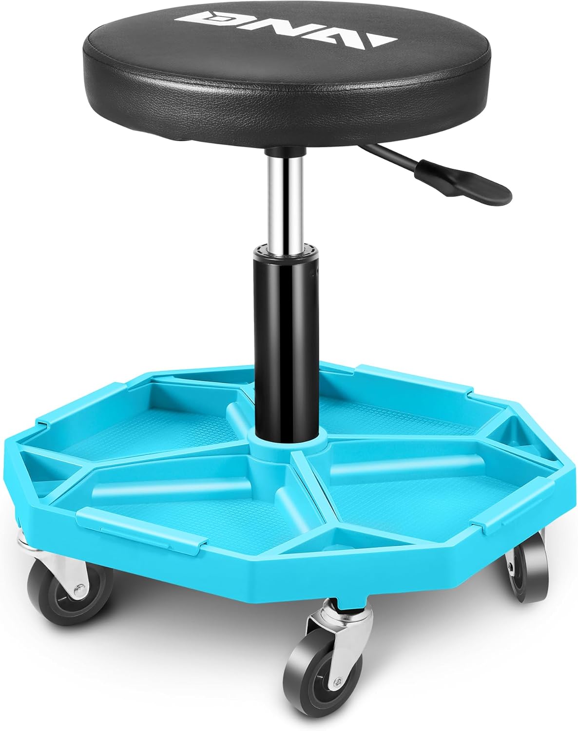 DNA MOTORING Adjustable Height Pneumatic Garage Seat Rolling Mechanic Stool with Tool Tray Storage,300lbs Max Weight Capacity, Blue,TOOLS-00480