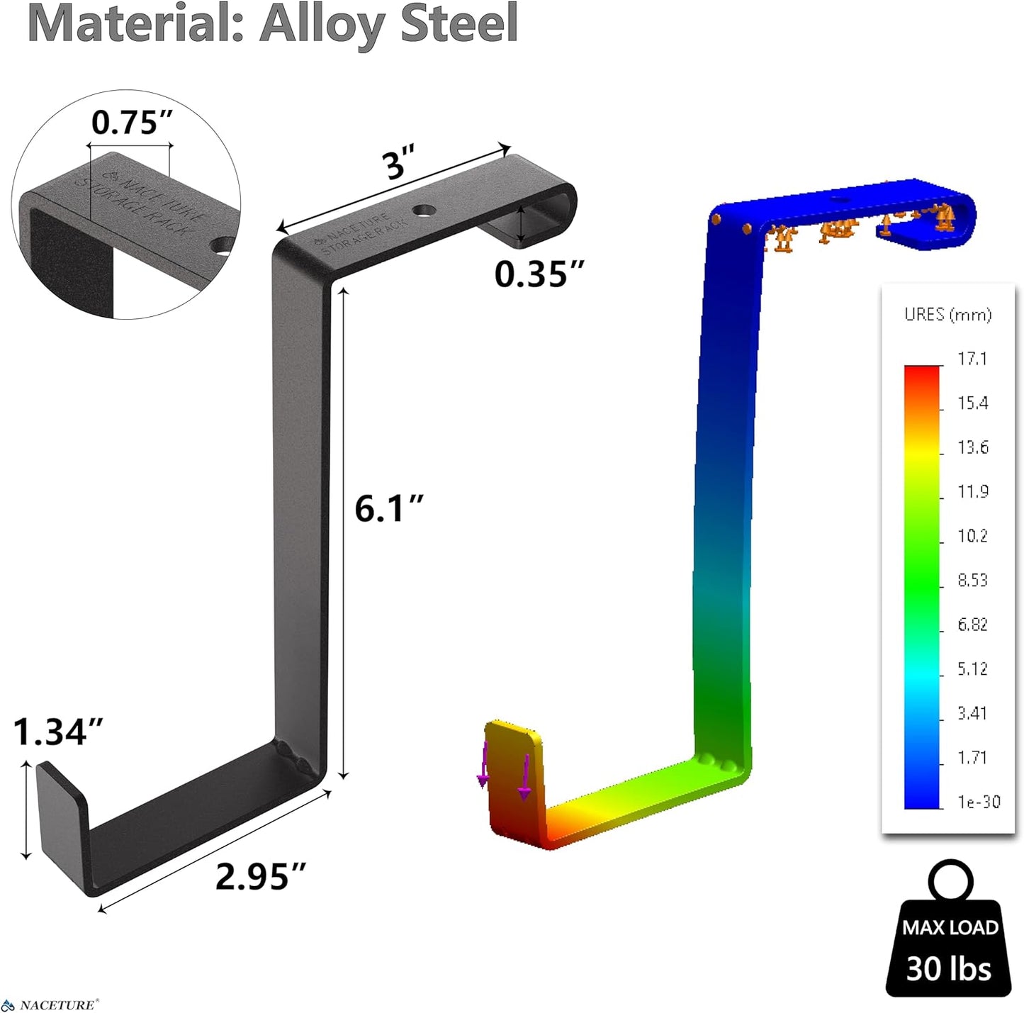 NACETURE Garage Ceiling Hook - Steel, 100% Steel, 2 Pack, Z Style, 2 inches, 8 inches, 4 inches, 35 pounds, Ceiling, Rack, S Hooks, Garage Storage and Organization