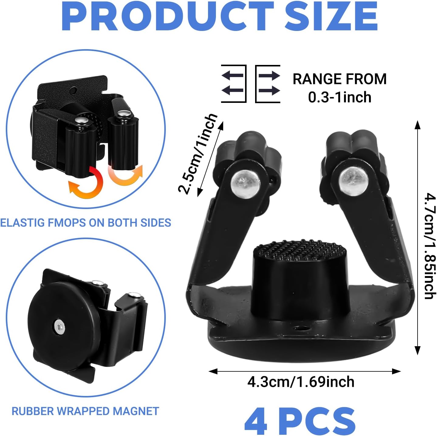 4 Pcs Magnetic Broom Holder, Mop and Broom Holders Wall Mount Heavy Duty Anti-Slip Magnetic Tool Holder with Rubber Grippers for Garage Laundry Kitchen RV Accessories