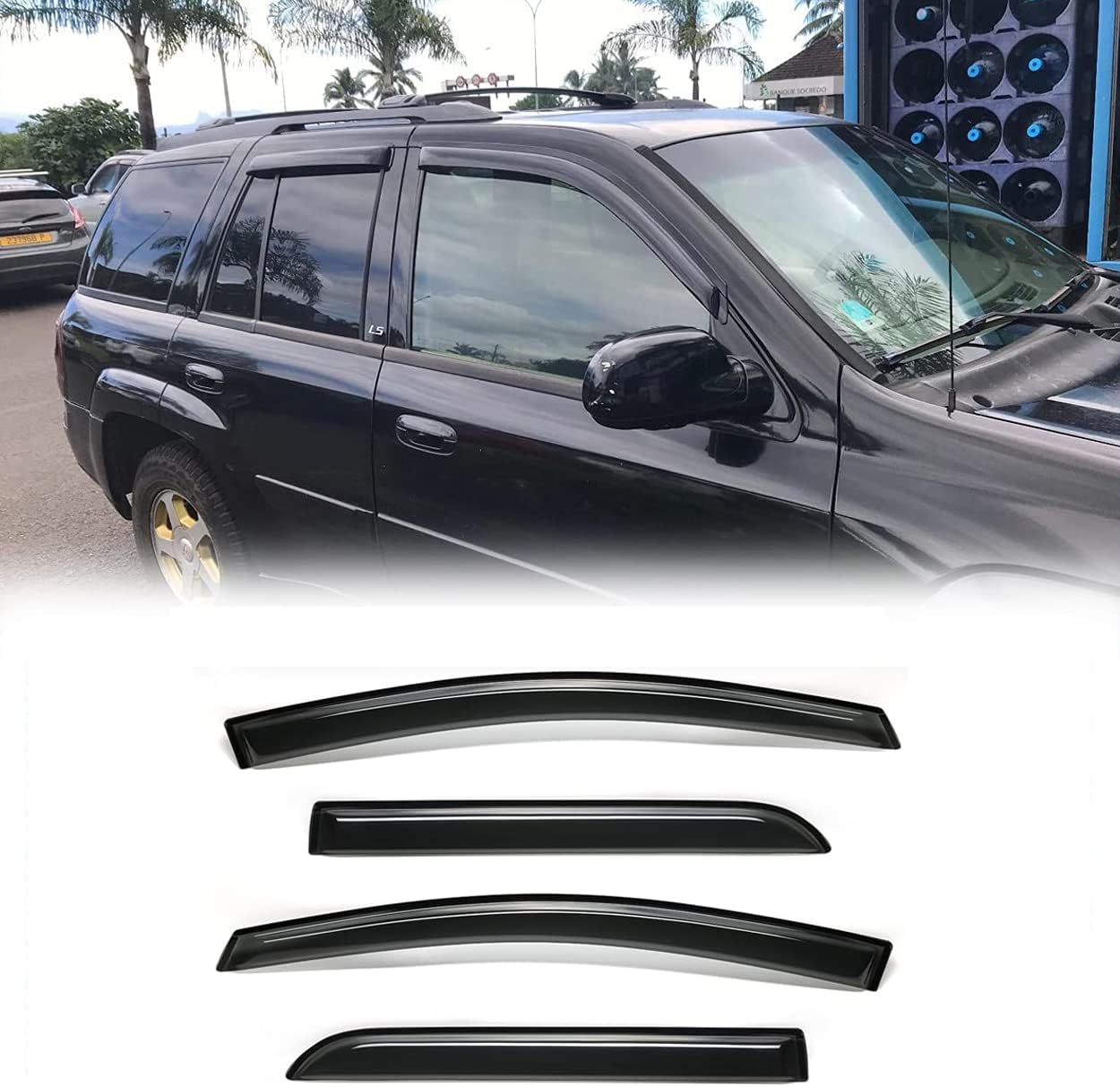 Side Rain Guards, 4pcs Out-Channel Nice Wind Deflector Set, Window Visors fit for 2002-2009 Chevrolet Trailblazer (Not Ext Models),GMC Envoy (Not XL/XUV Models) 94733