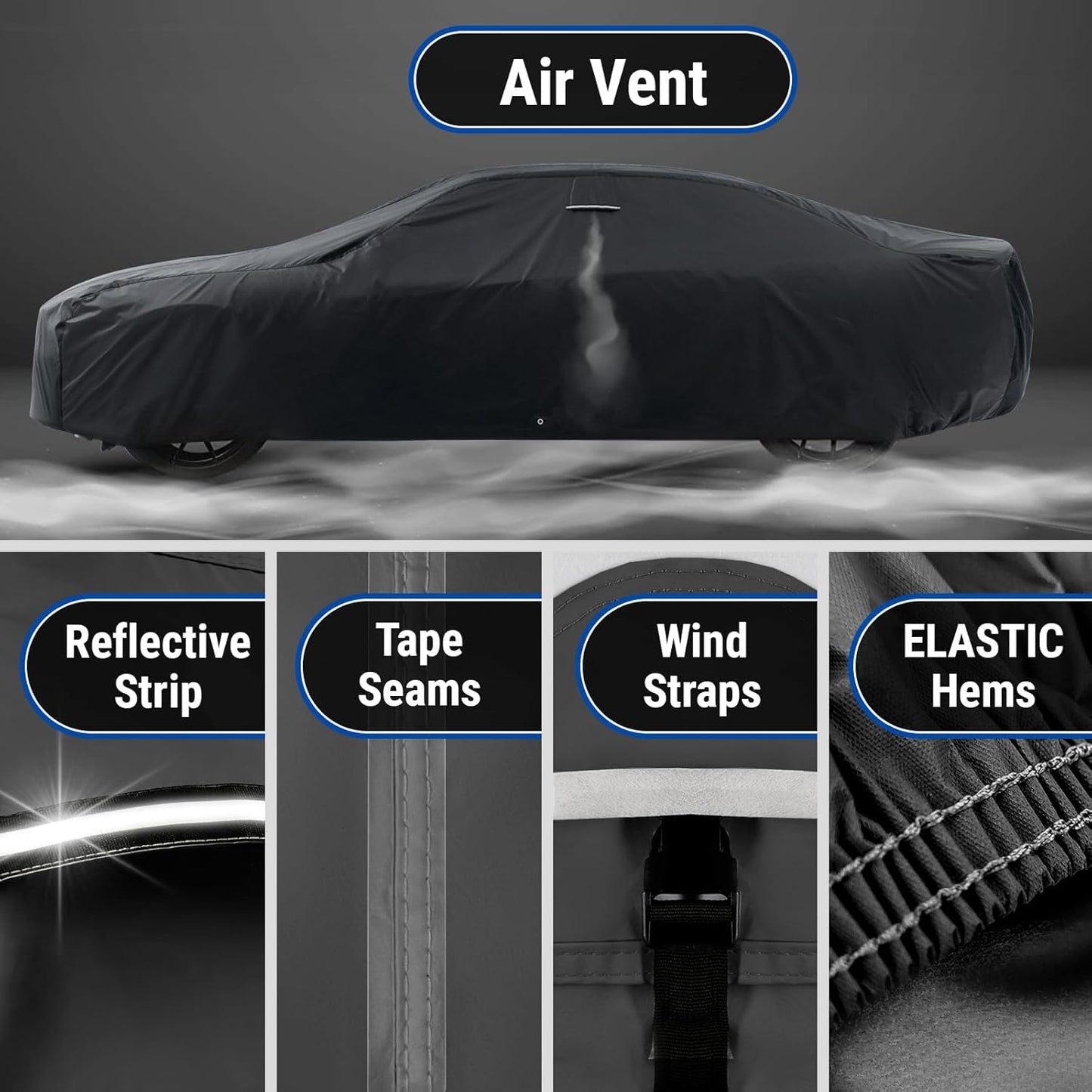 iCarCover Custom Car Cover for Buick Lesabre (1971-1976) Waterproof All-Weather Rain Snow UV Sun Protector Full Exterior Indoor Outdoor Car Cover (Stripe - Black/Gray)