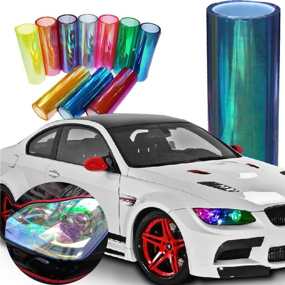 12 by 48 inches Self Adhesive Shiny Chameleon Headlights Tail Lights Fog Lights Films,Film Sheet Sticker,Tint Vinyl Film with Gift Knife and Hand Tool (Light Black)